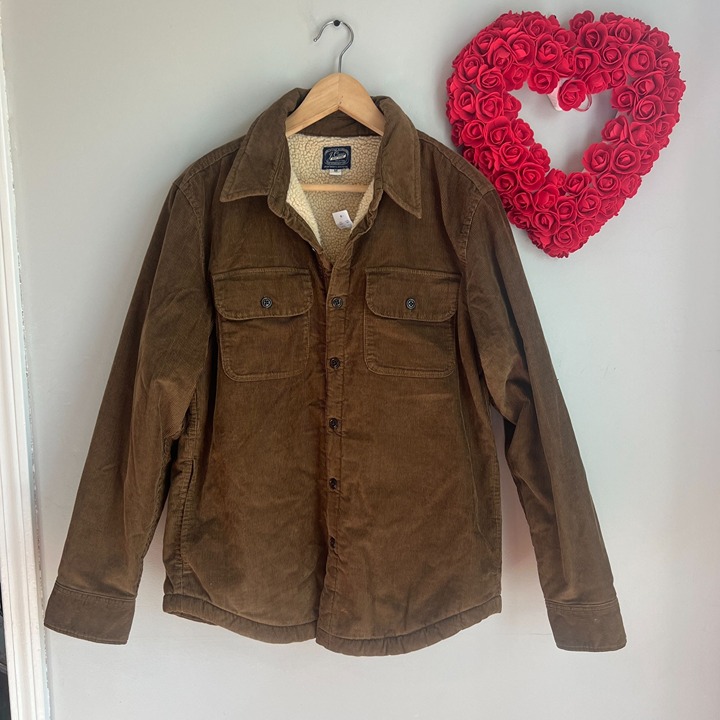 J. Crew Mens Sherpa-Lined Corduroy Shacket Shirt Jacket Medium Brown