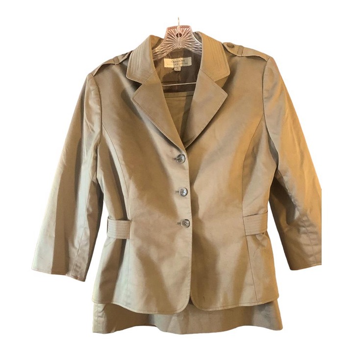 TAHARI Vintage Shiny Khaki Skirt Set - Size 12 -Head Turner!