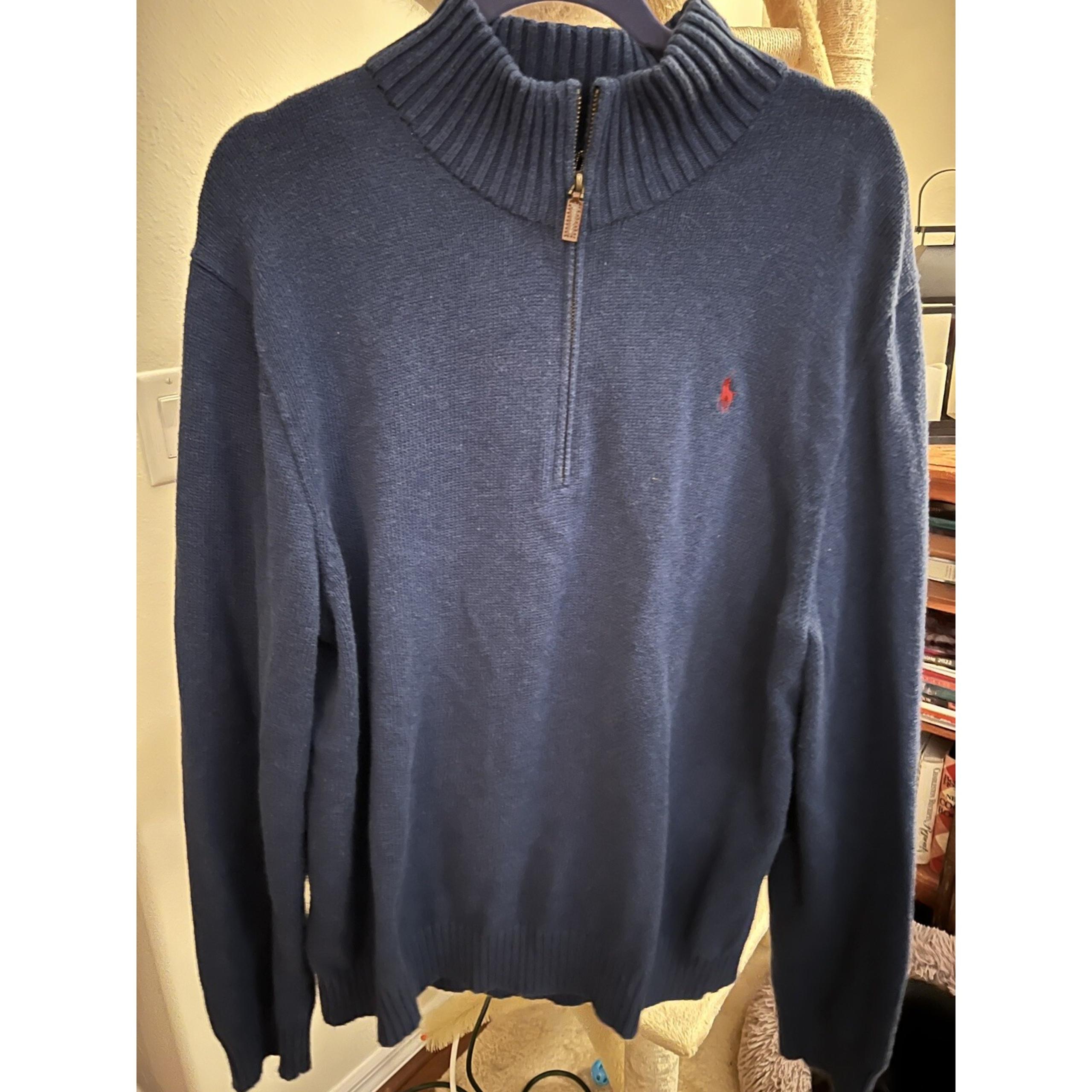 Ralph Lauren Pullover Sweater 1/4 Zip Solid Mens XL Navy Blue