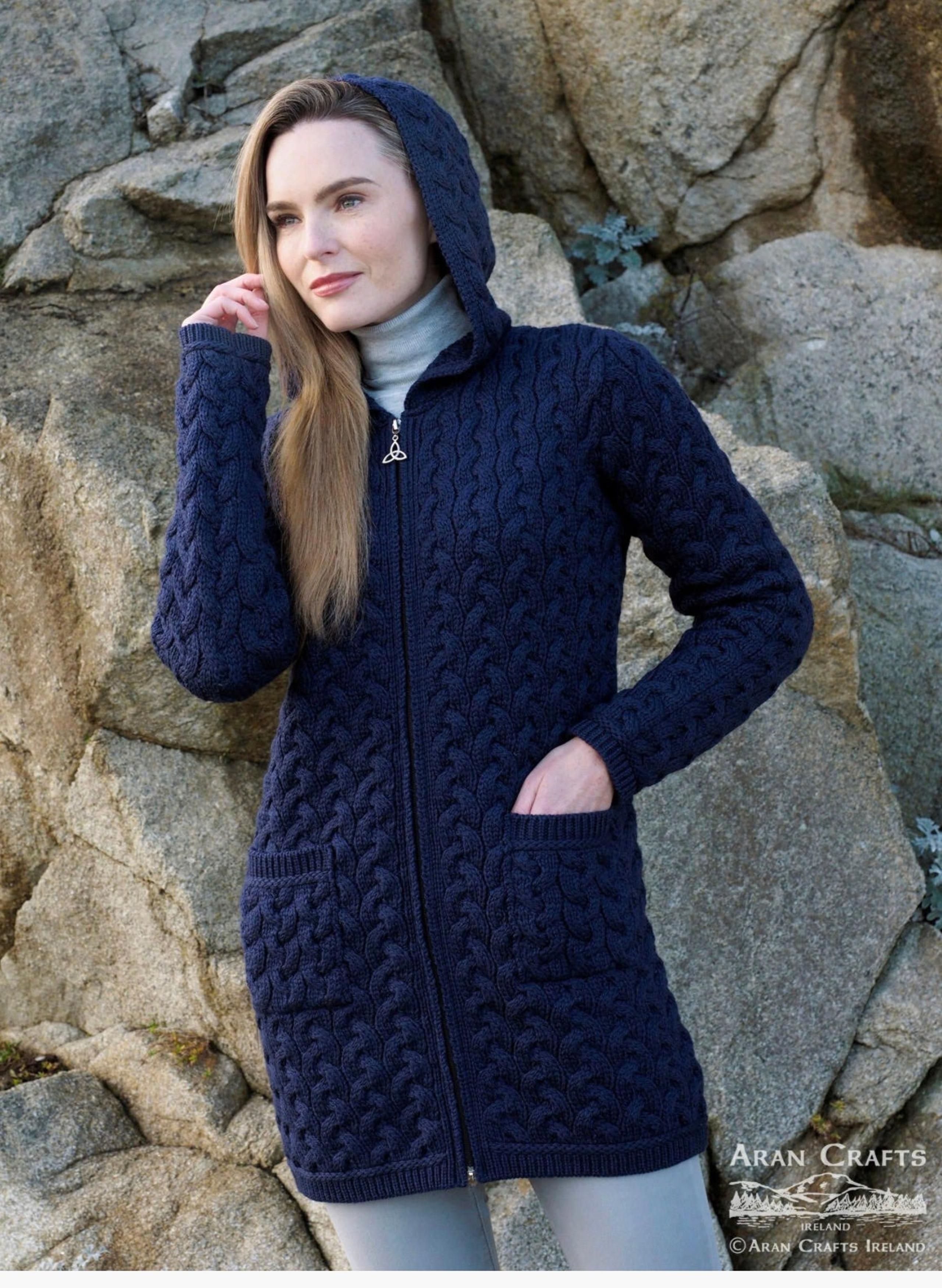 Womens Aran Crafts Navy Sweater coat size S NWOT