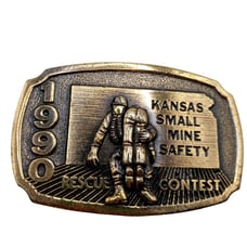 Kansas Small Mine Safety Award Belt Buckle 1990 KS Rescue Contest Miner RARE
