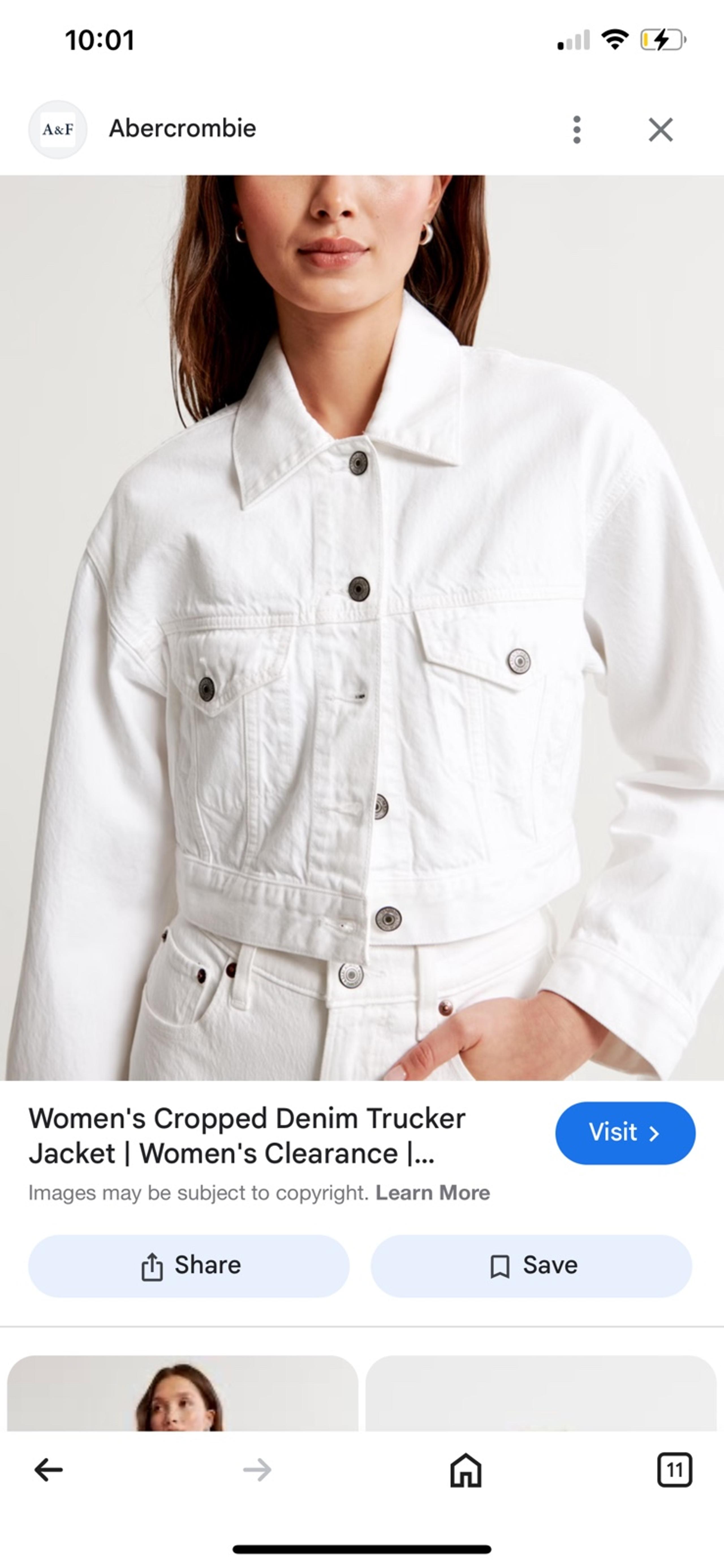 Abercrombie and Fitch cropped Denim Trucker Jacket White Large