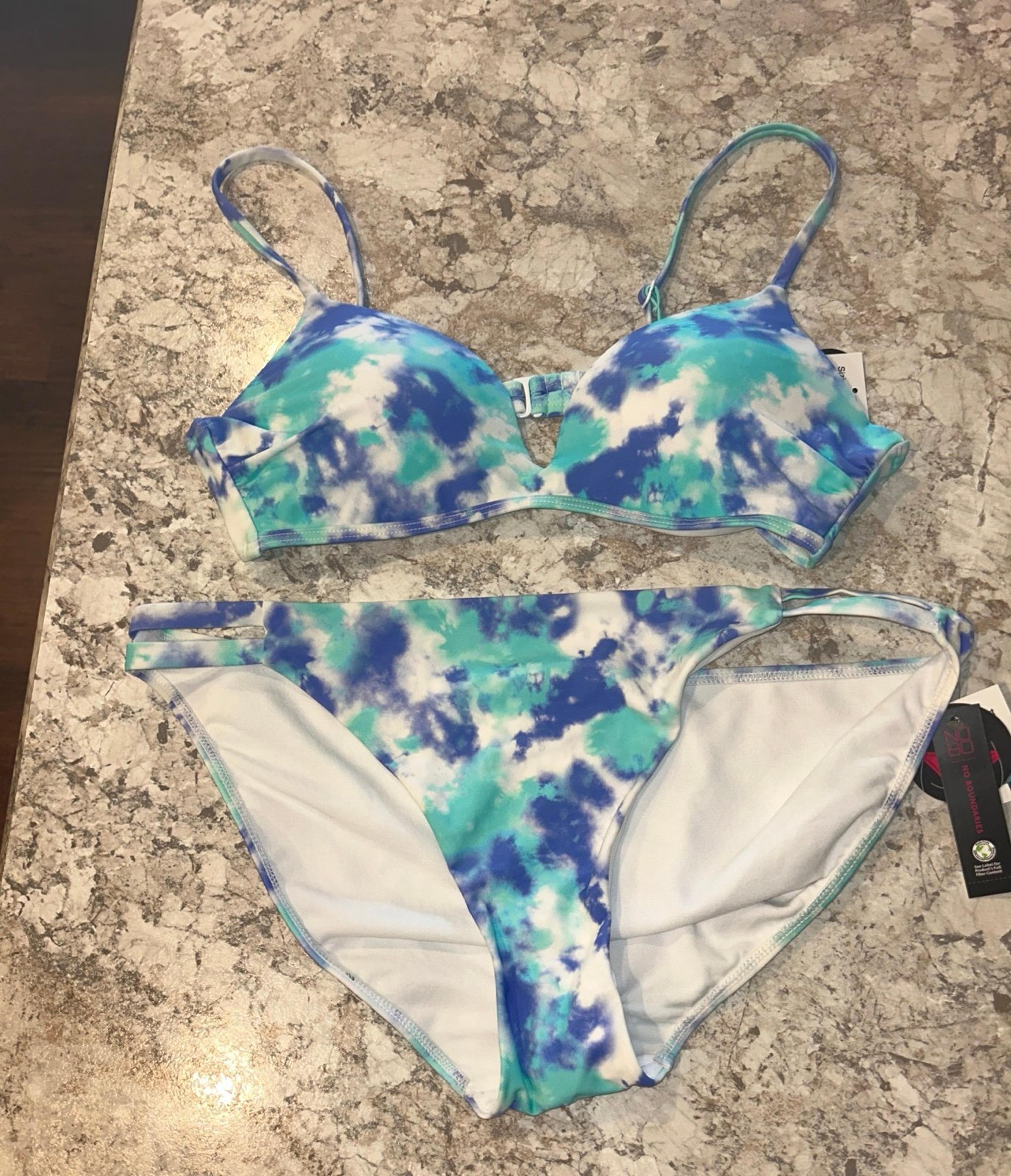 No Boundaries Blue Tie Dye Bikini Top Large Bottom XL NWT