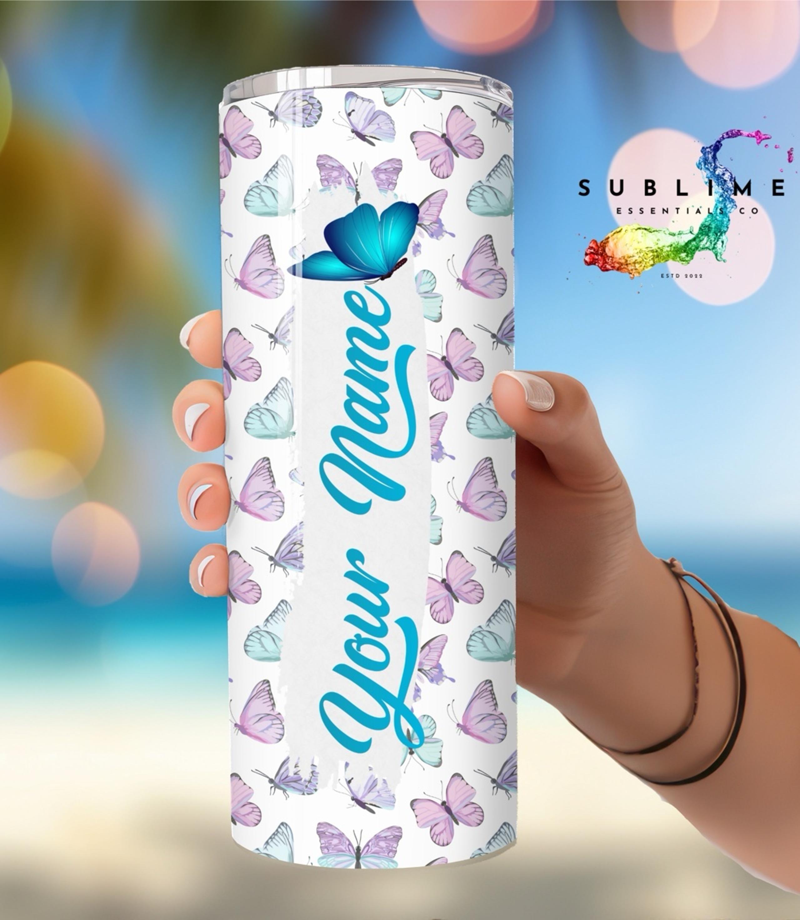 "Pastel Butterflies" - 20 Oz Tumbler - Add a Name For Free!