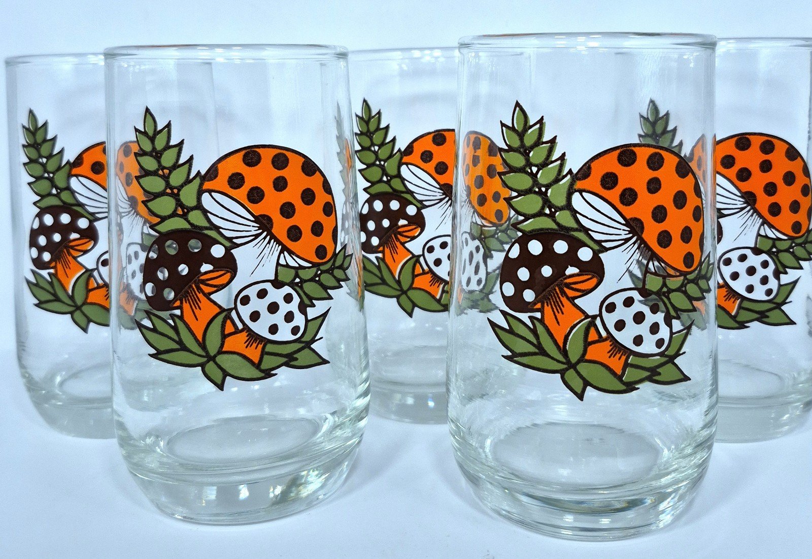 Vintage 1970s Merry Mushroom 14 oz Glasses, set of 5