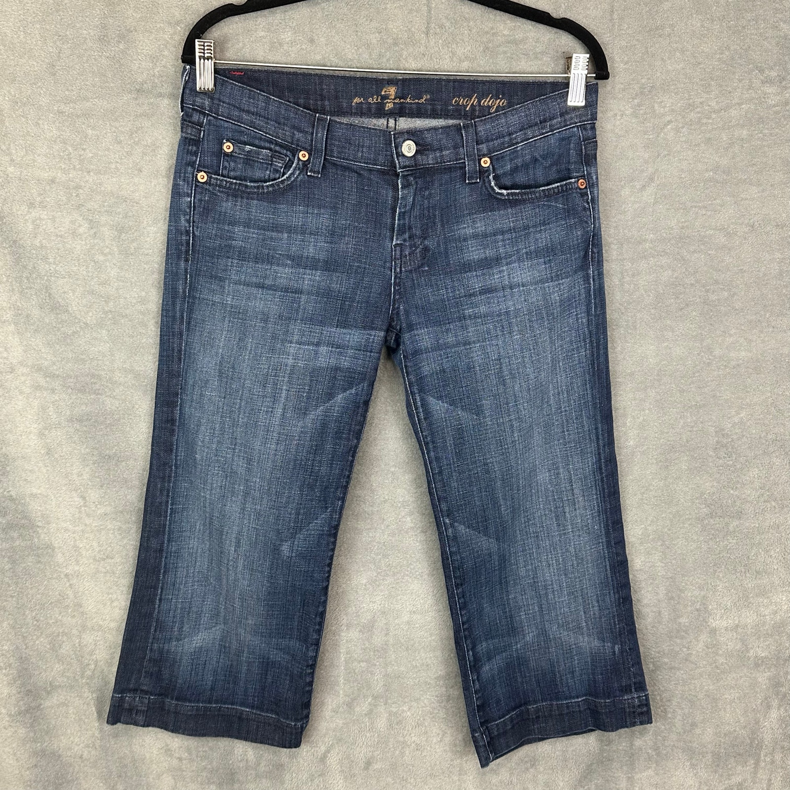 7 For All Mankind Jeans Women 29 Blue Crop Dojo Stretch Pockets Fading Dark Wash