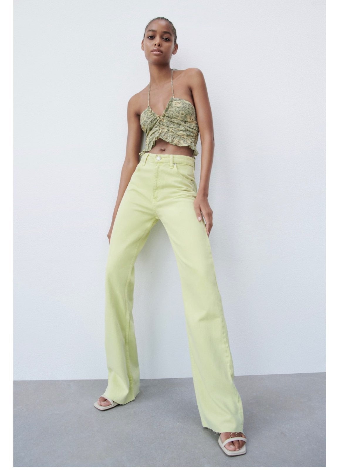 Zara lime green wide le jeans( size 6)