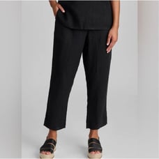 FLAX Linen Pants Black Women’s S Lagenlook Wide Tapered Leg Flowy Zip Button