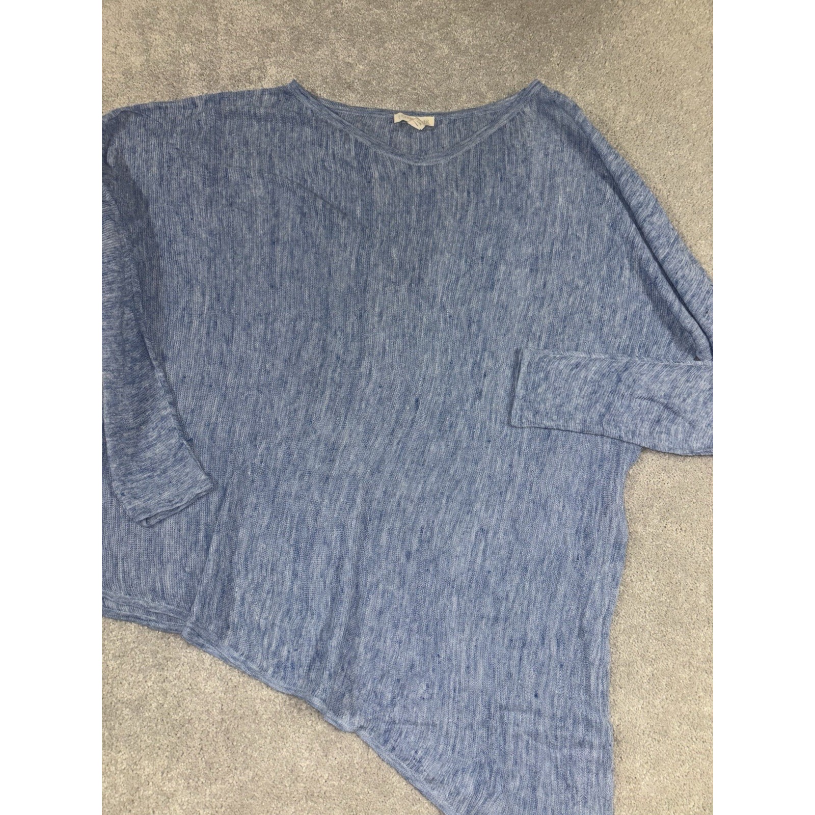 Eileen Fisher 100% Linen Knit Sheer Asymmetric Top Blouse Blue Size Large
