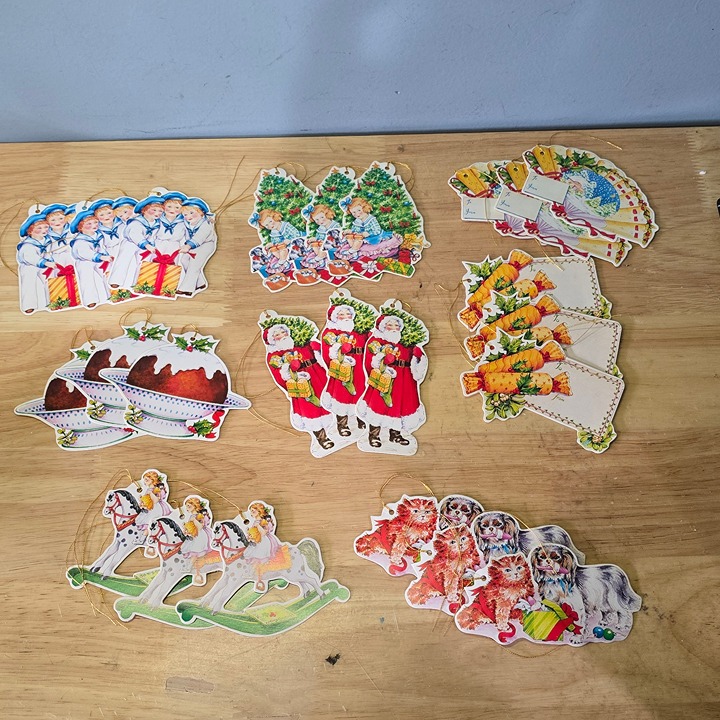 Vintage 1983 Lot of 24 Lillian Vernon Paper Christmas Ornaments Santa Toys Cats