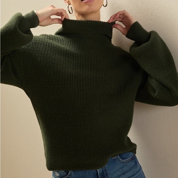 NWT Balloon Sleeve Turtleneck Rib Knit Pullover - Olive Green - Francesca’s