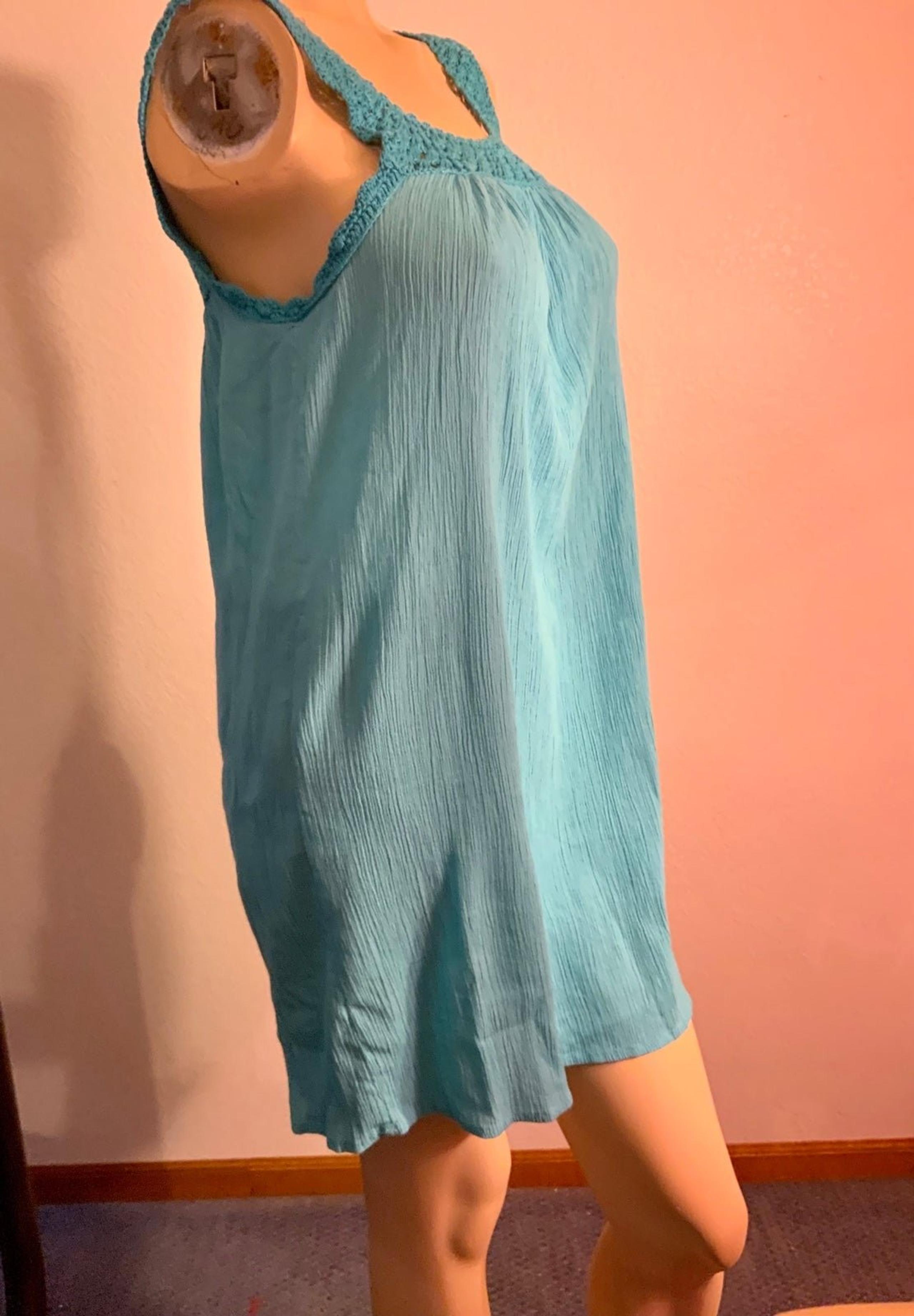 Roxy Women’s Swimsuit Coverup dress crochet border cotton turquoise Sz M NWT