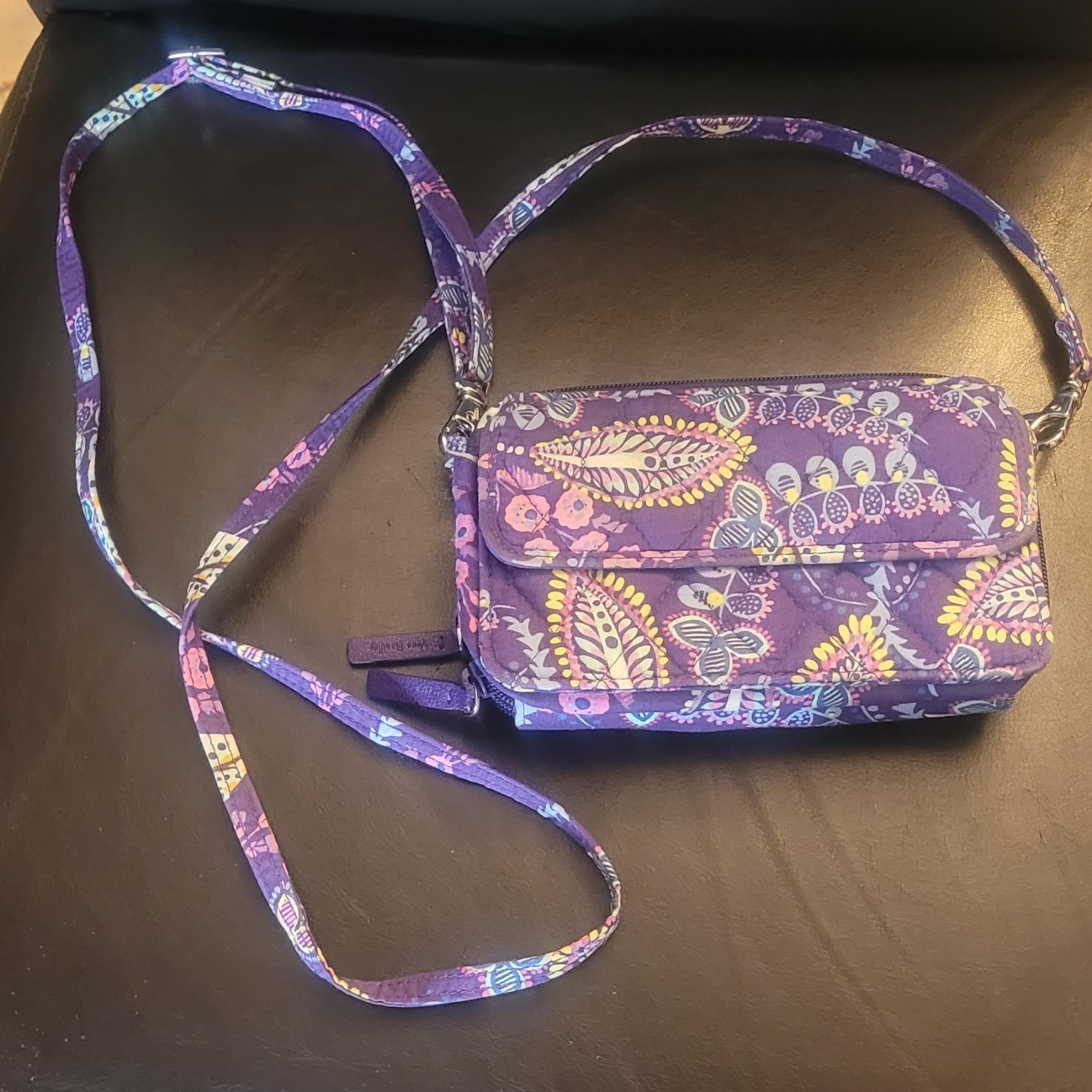Vera Bradley 3-in-1 RFID Batik Leaves Design Crossbody/Wristlet/Wallet EUC