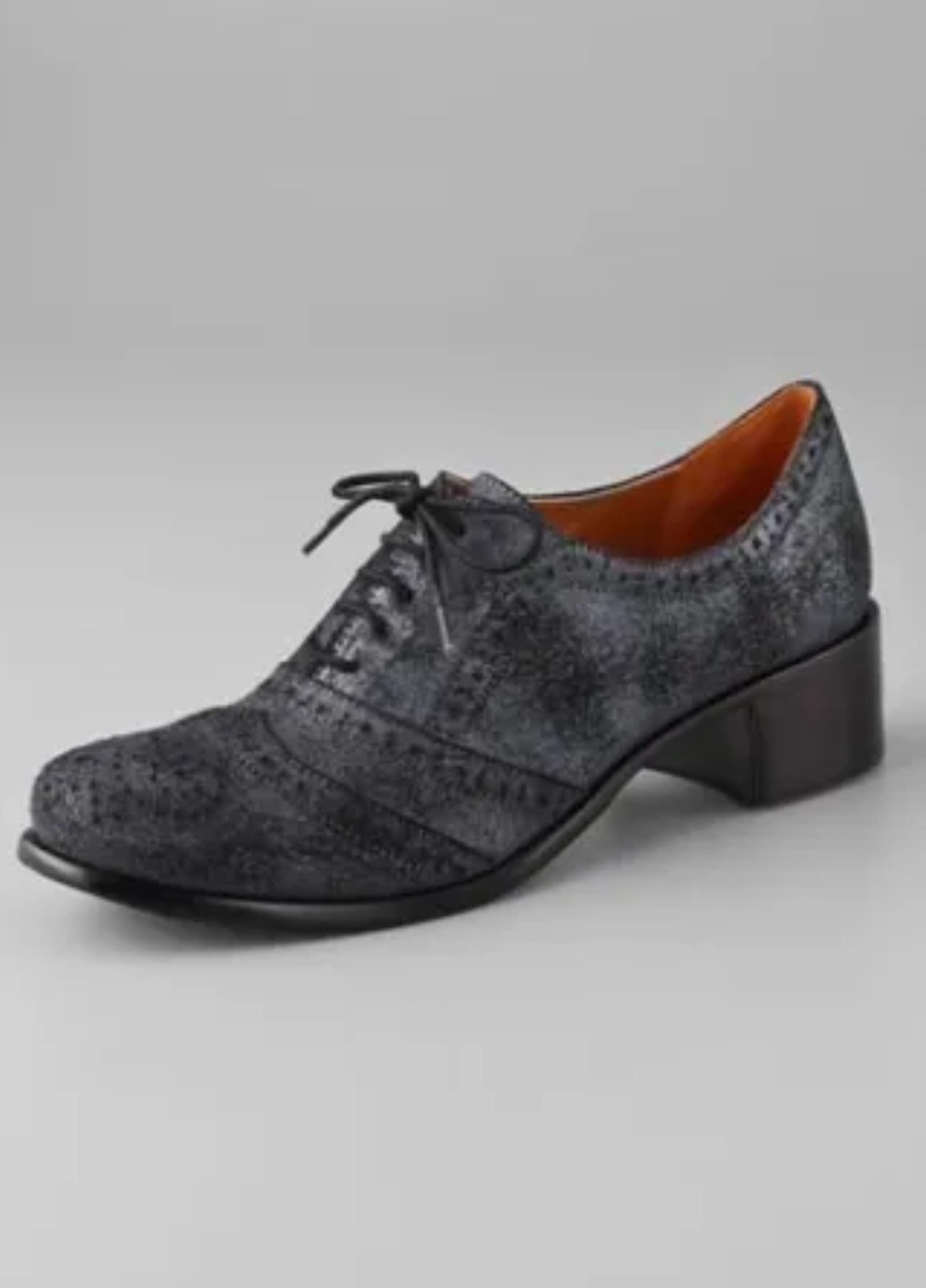 EUC Elizabeth and James Wicked Suede Oxford Flats Shoes Black Grey * 7 * $295