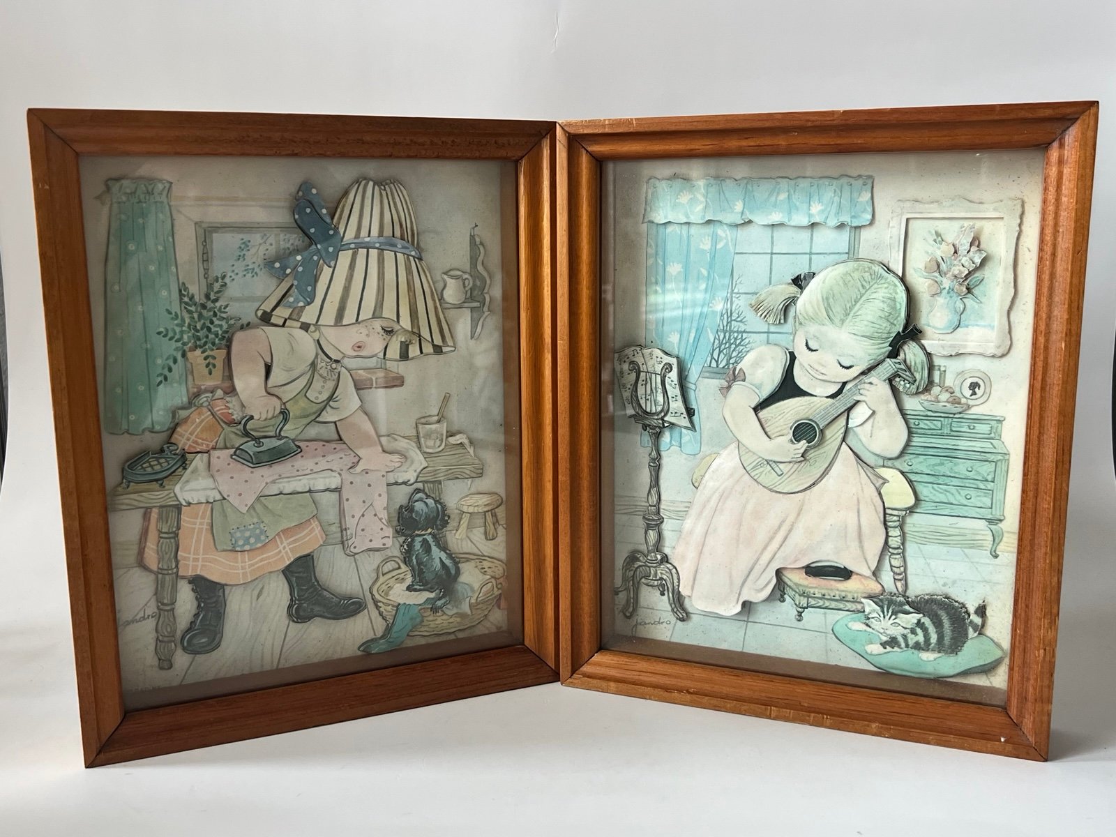 Vintage 3D Layered Paper Shadow Box Framed Pictures