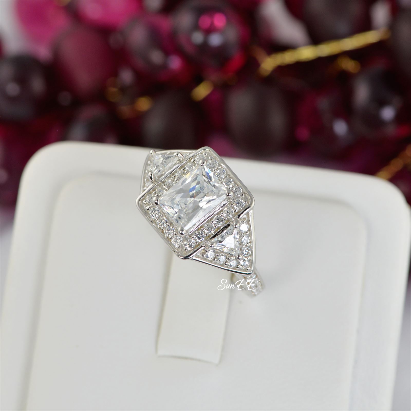 New 4 tcw Halo Emerald Diamond Wedding Engagement Real 925 Sterling Silver 7