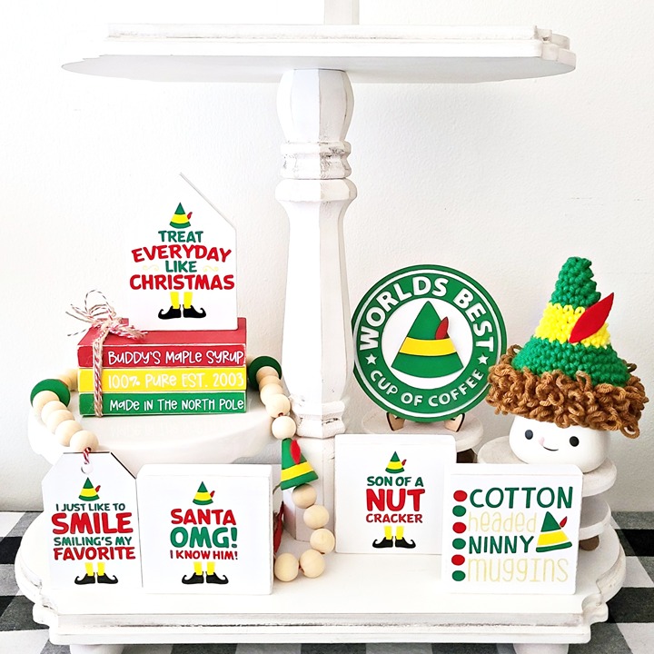 Buddy The Elf Tiered Tray Decor Christmas Sign Garland Marshmallow Mug Hat