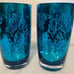 ARTLAND HIGHBALL SILVERISH INSIDE,METALLIC BLUE,DAMASK DESIGN GLASSES SET OF 2