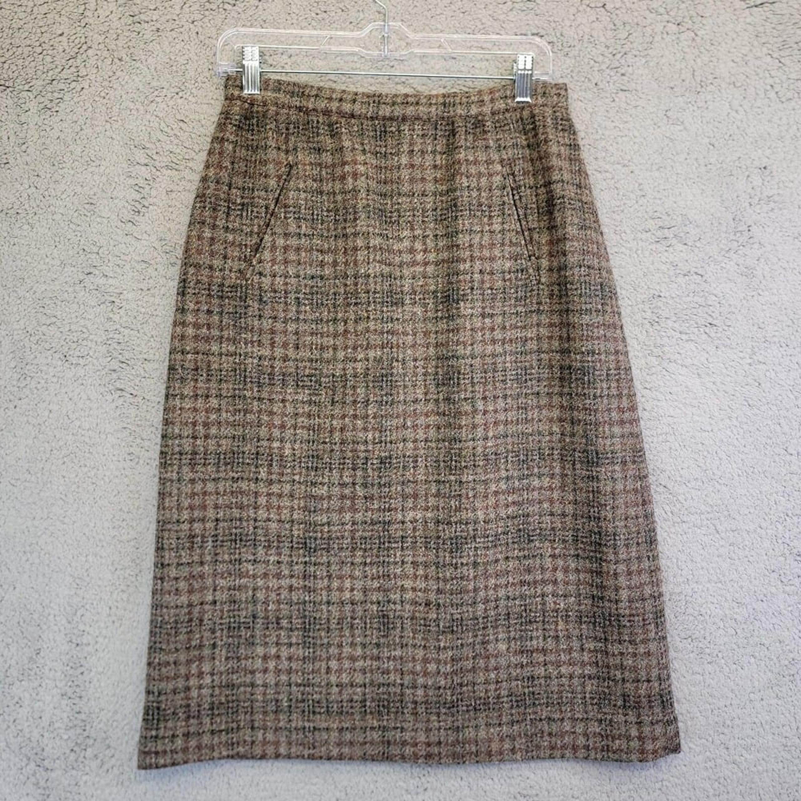 Executive Suite Wool Skirt Women's S Brown Plaid Academia Lot 2 Secretary Tweed