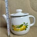 Cute Enamel Metal Teapot Kettle Lemons White Soviet Small French Rustic Kitchen