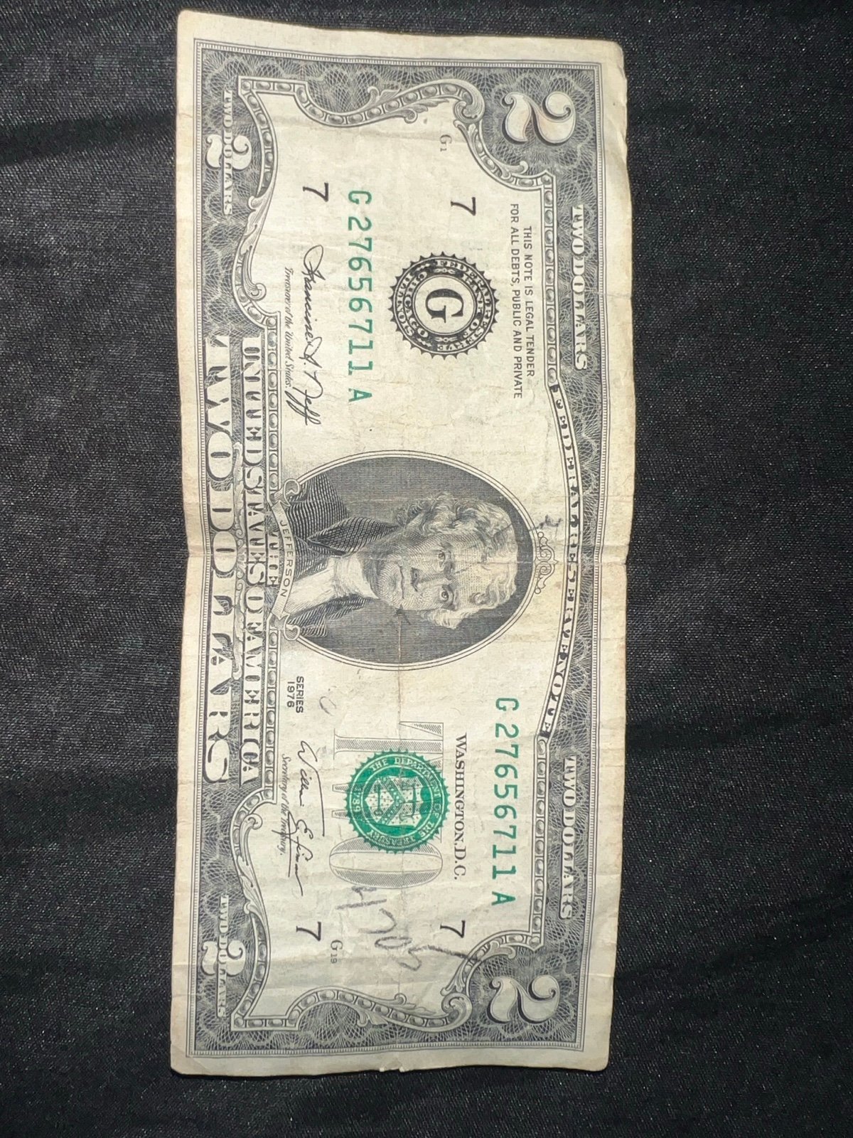 Rare vintage 2 dollar bill 1976