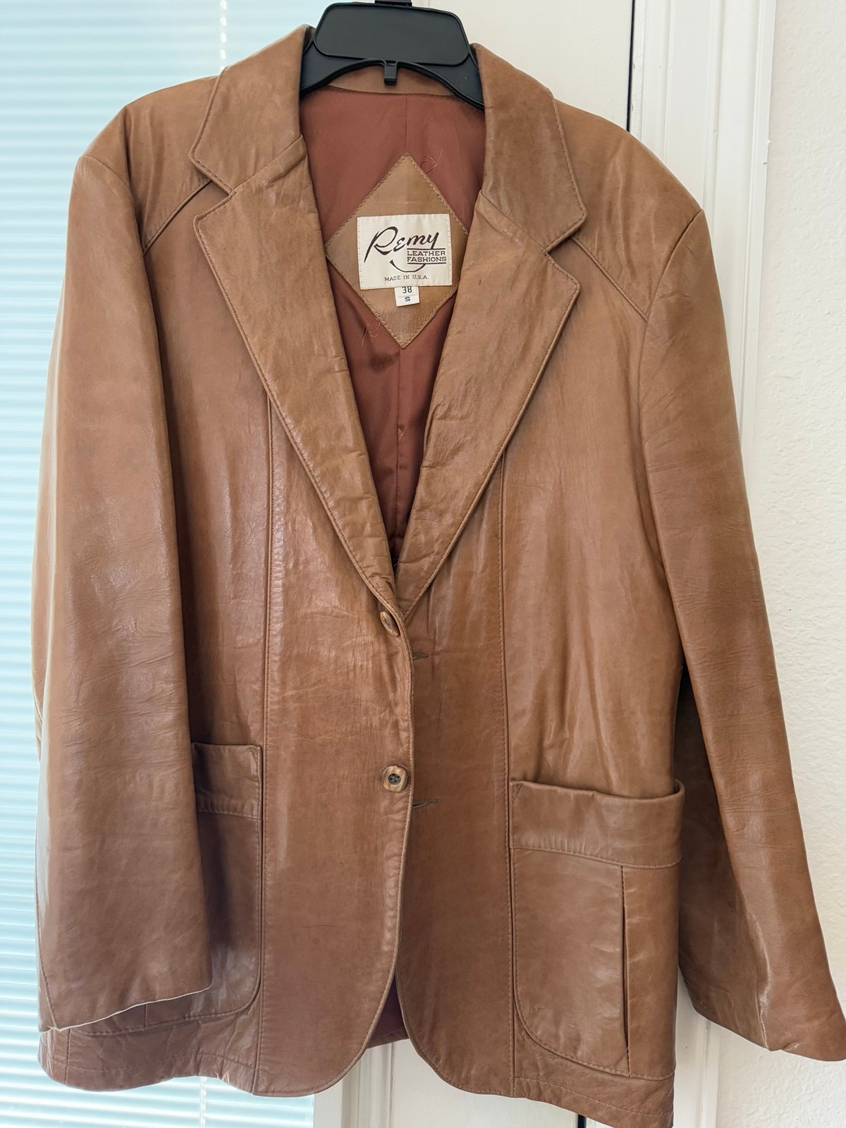 Vintage Remy Leather Fashions Brown Soft Leather Long Cut USA Jacket Sz 38