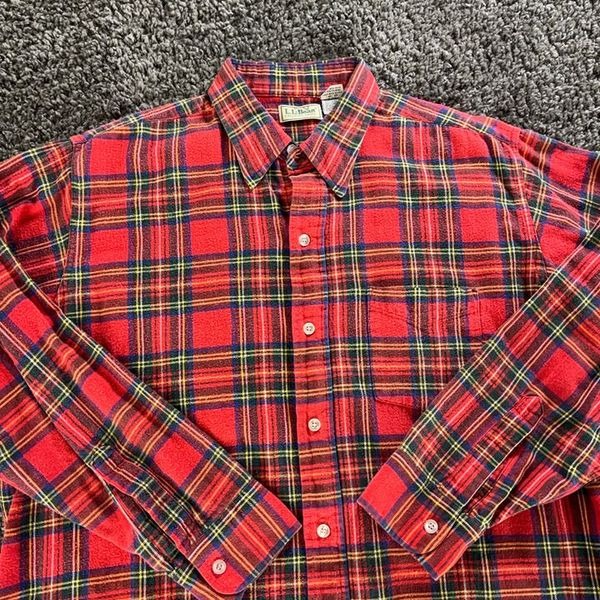 Vintage LL Bean Flannel Shirt Mens XL Red Plaid Button Up Cotton Made in USA