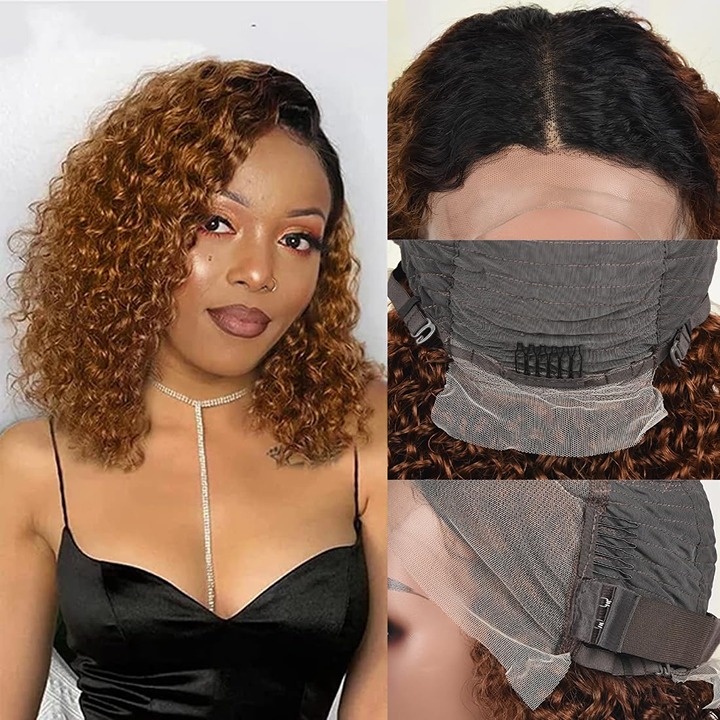 1b/30 Ombre Brown Curly Bob Wigs Human Hair 13x4 HD awr