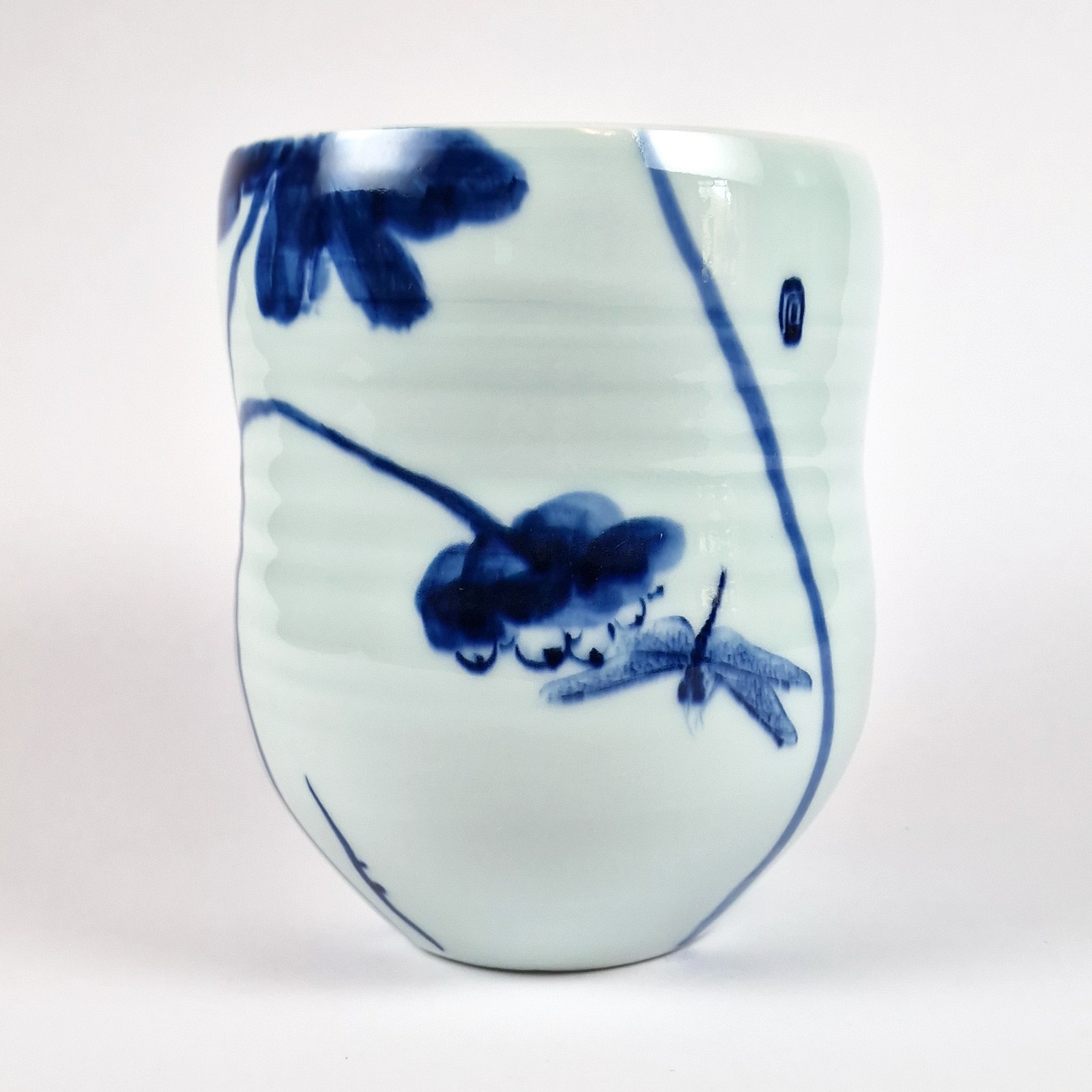 Japanese Light Blue Celadon Dragonfly Porcelain Vase Signed Asia Japan China