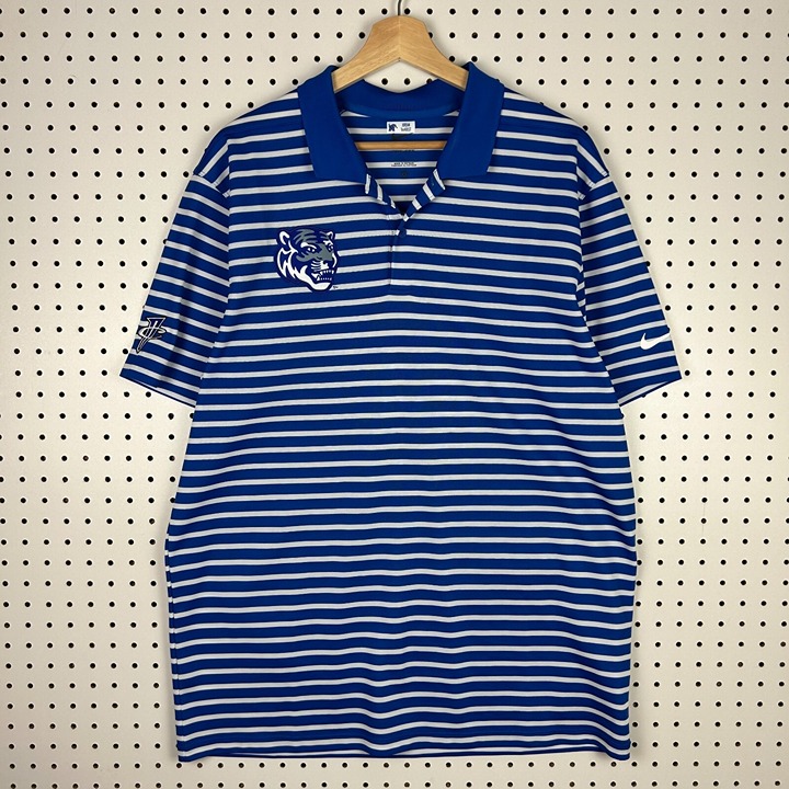 Nike Memphis Tigers Penny Hardaway 1 Cent Polo Large Blue White Striped Coach