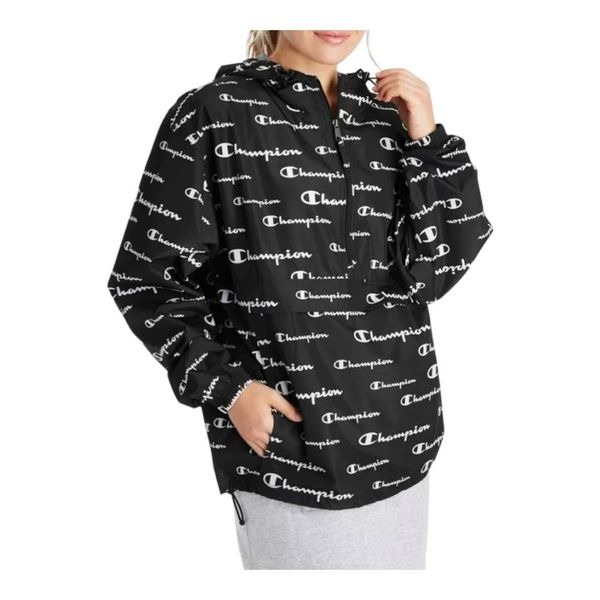 Champion NEW TAGS Black Hooded Windbreaker size 2X All Over Logo