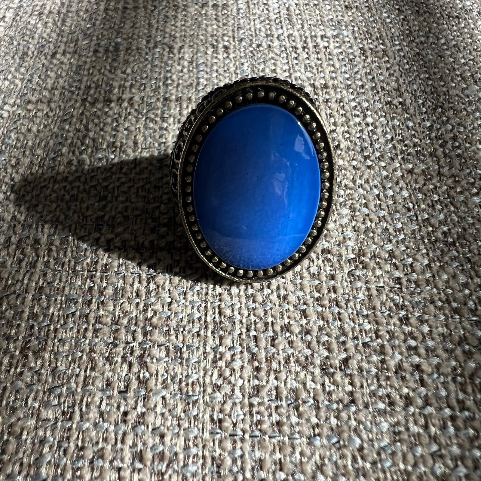 Vintage Blue Chalcedony Chunky Ring Size 7.5-8 Gold Tone baroque