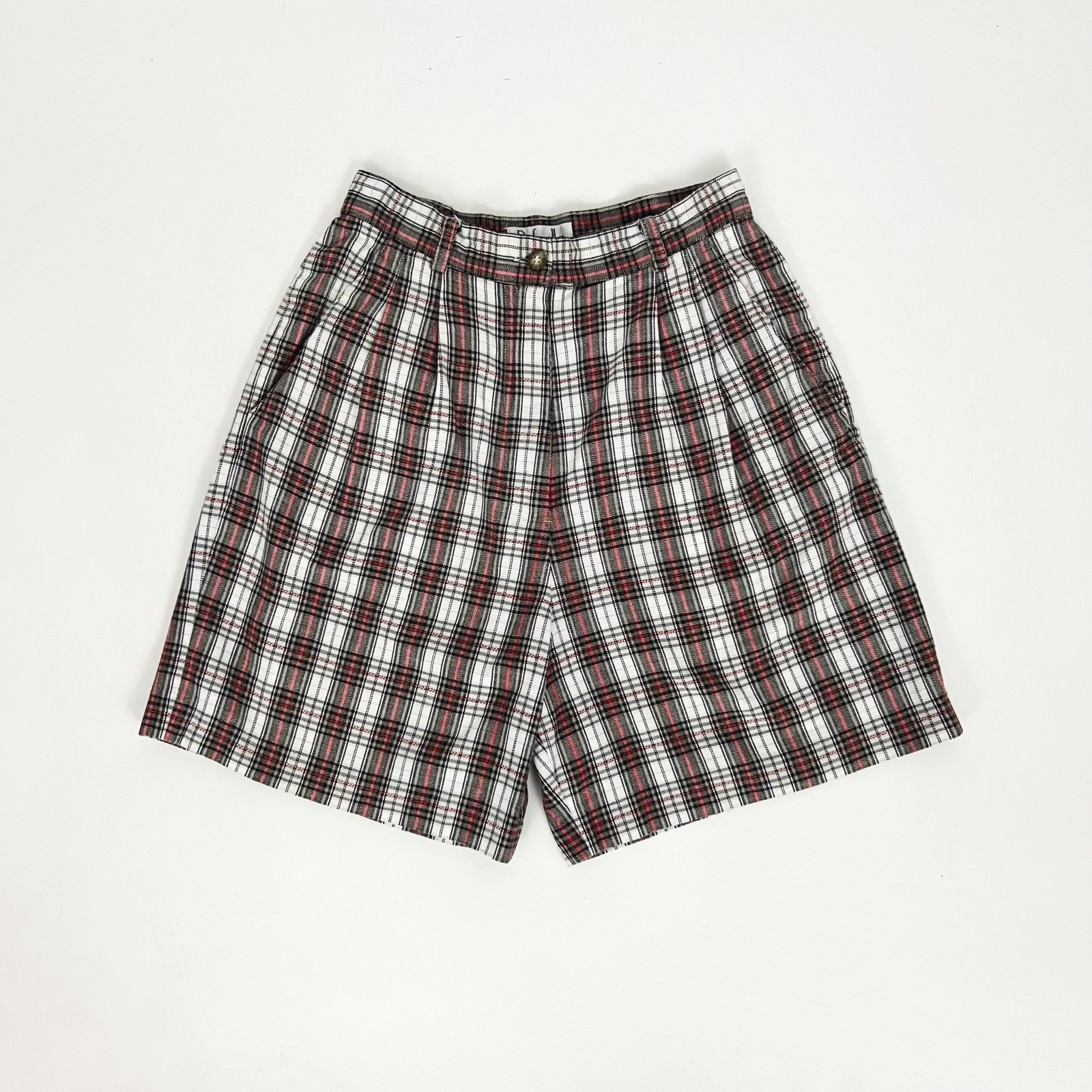 Vintage High-Rise Pleated Checked Plaid Shorts | Size 26”