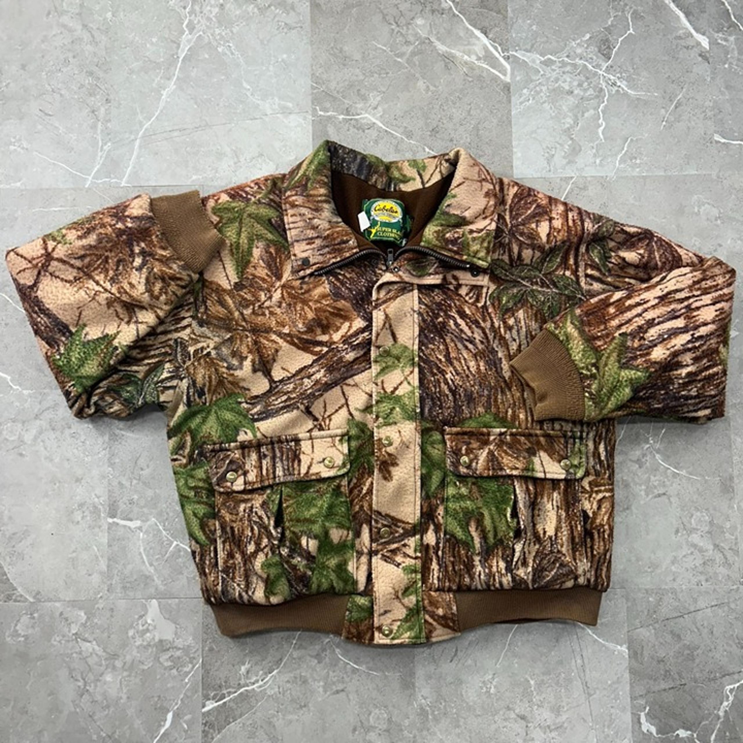 VINTAGE CABELAS FLEECE BOMBER JACKET MENS LARGE HEAVYWEIGHT REALTREE CAMO HUNT