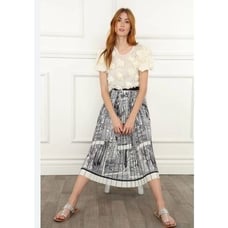 Zero degrees Celsius Newspaper Vintage Print pleated Midi Skirt Size S NWOT230