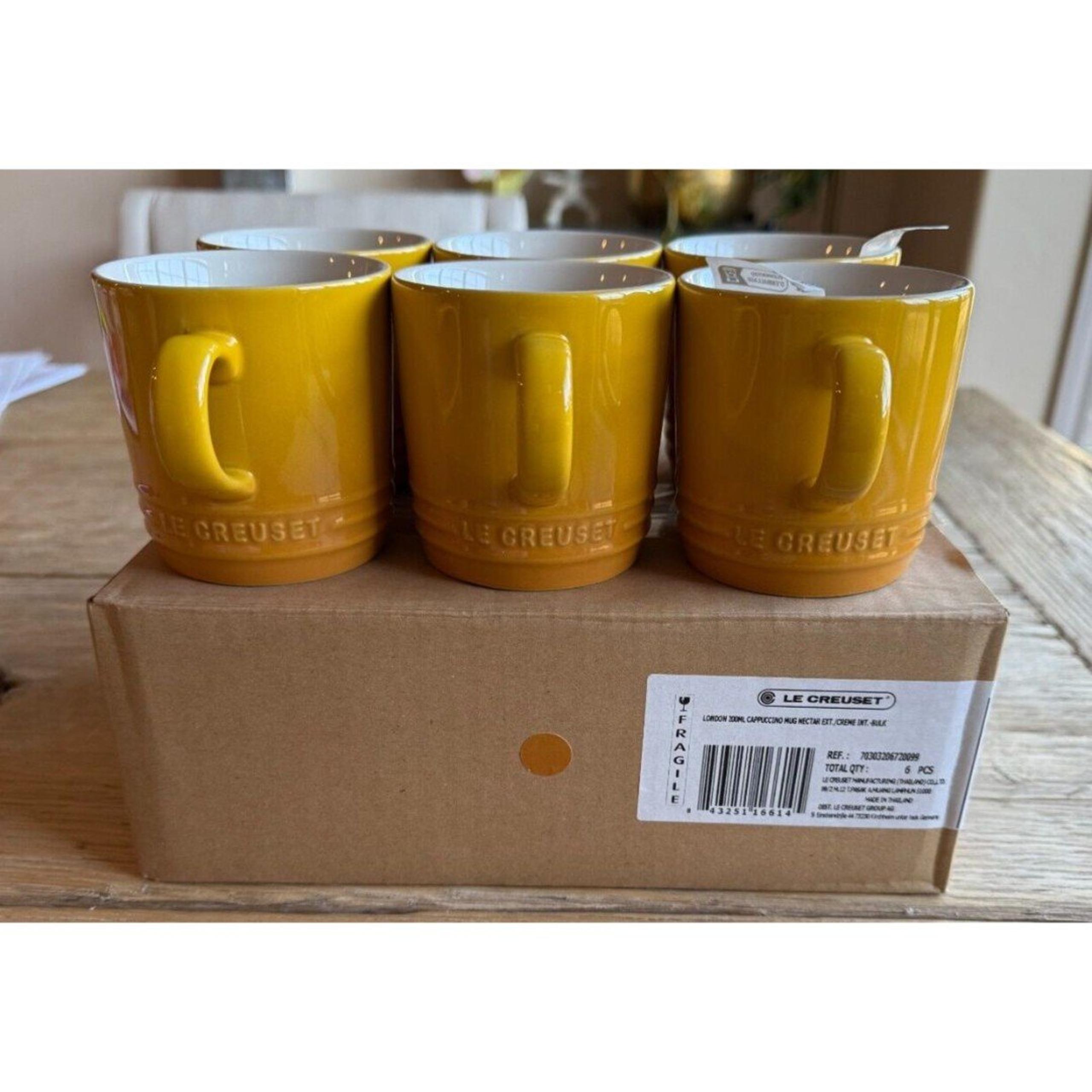Le Creuset Stoneware Set of 6, 6oz London Cappuccino Mugs Nectar Yellow NEW