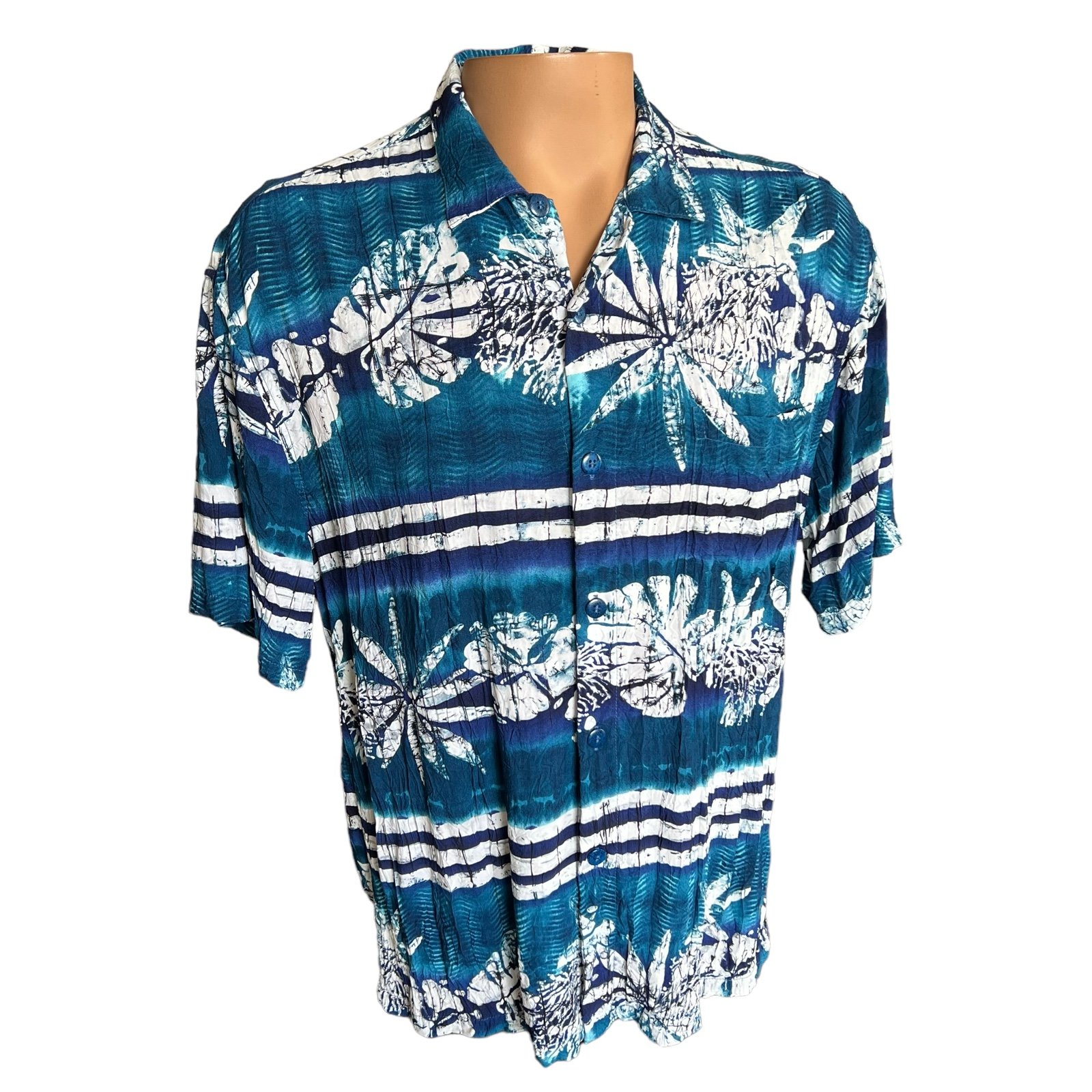 Jams World Shirt Button Front Rayon “Dark Reef” Print Large