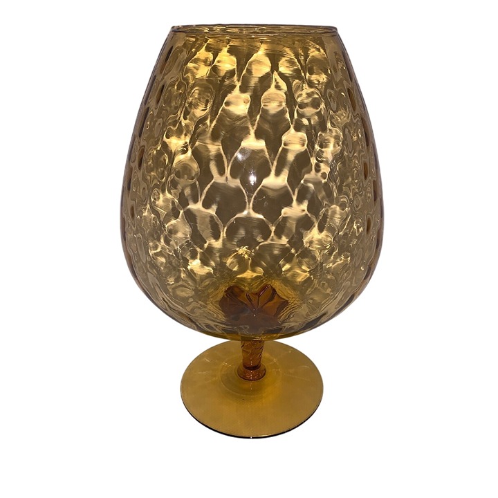 Vintage Empoli Italy Amber Glass Swirled Optic Pedestal Vase 13