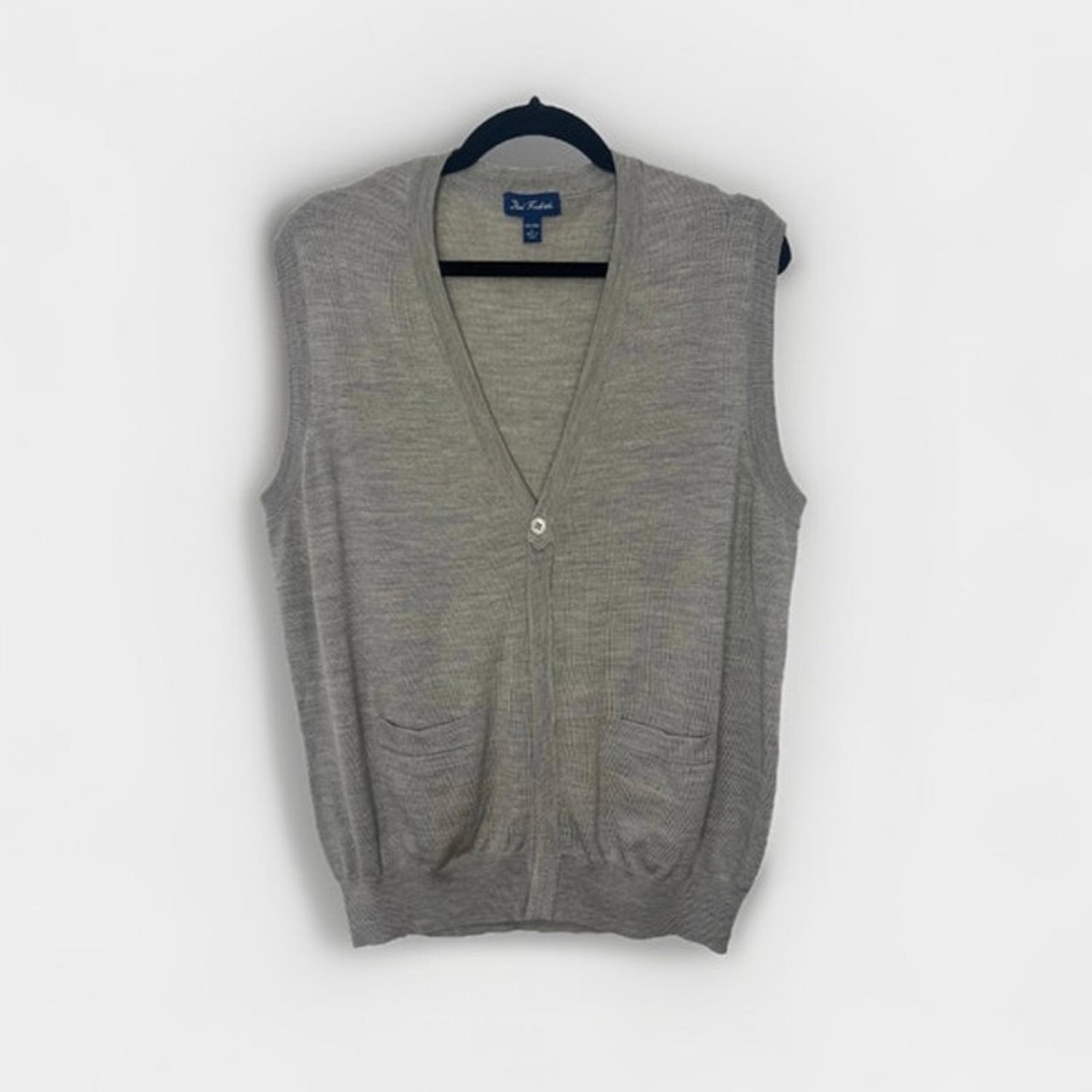Mens Paul Fredrick Preppy Classic Merino Wool Cardigan Vest Grey Large
