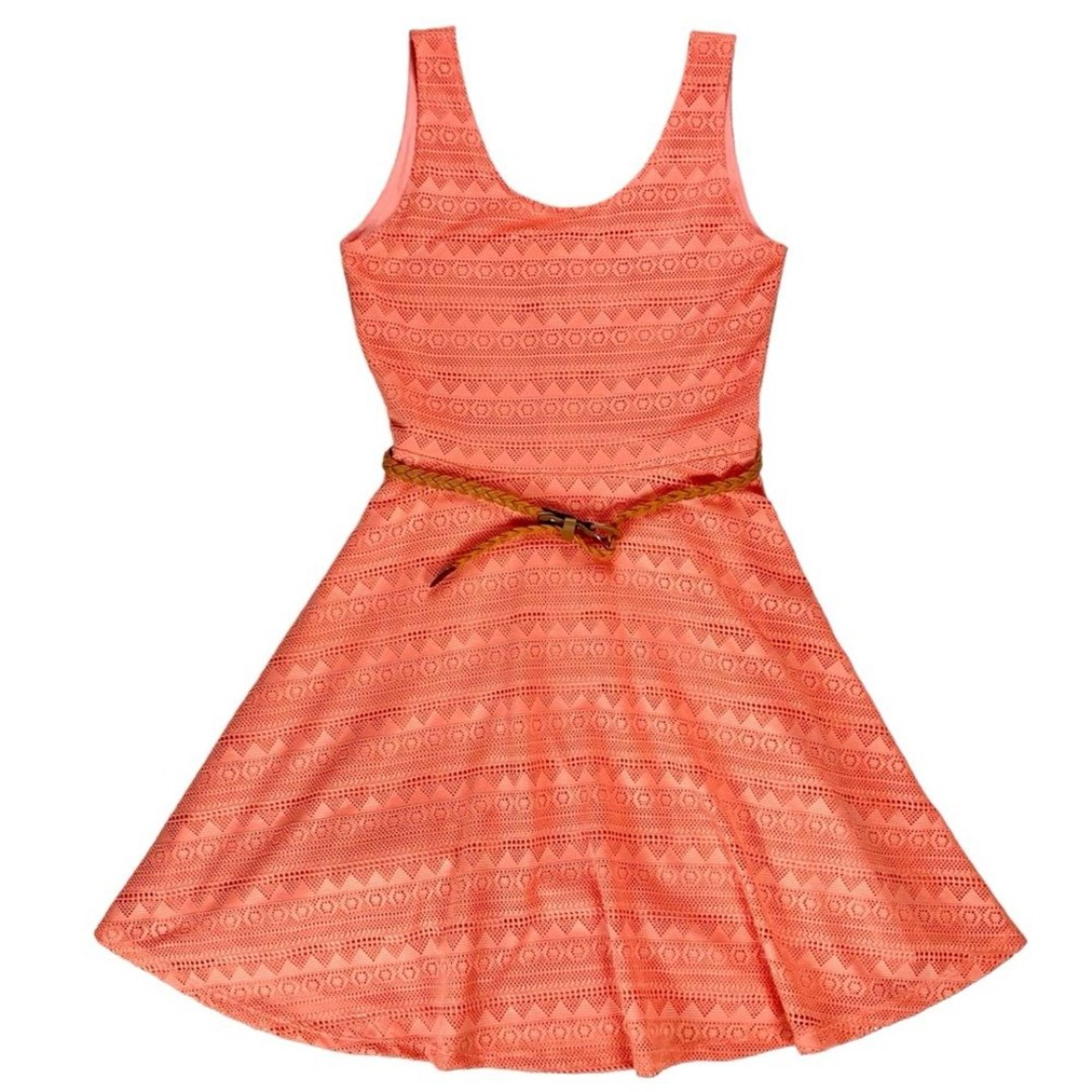 Ya Los Angeles Skater Dress Womens Medium Orange A Line Lace Overlay Flare Mini