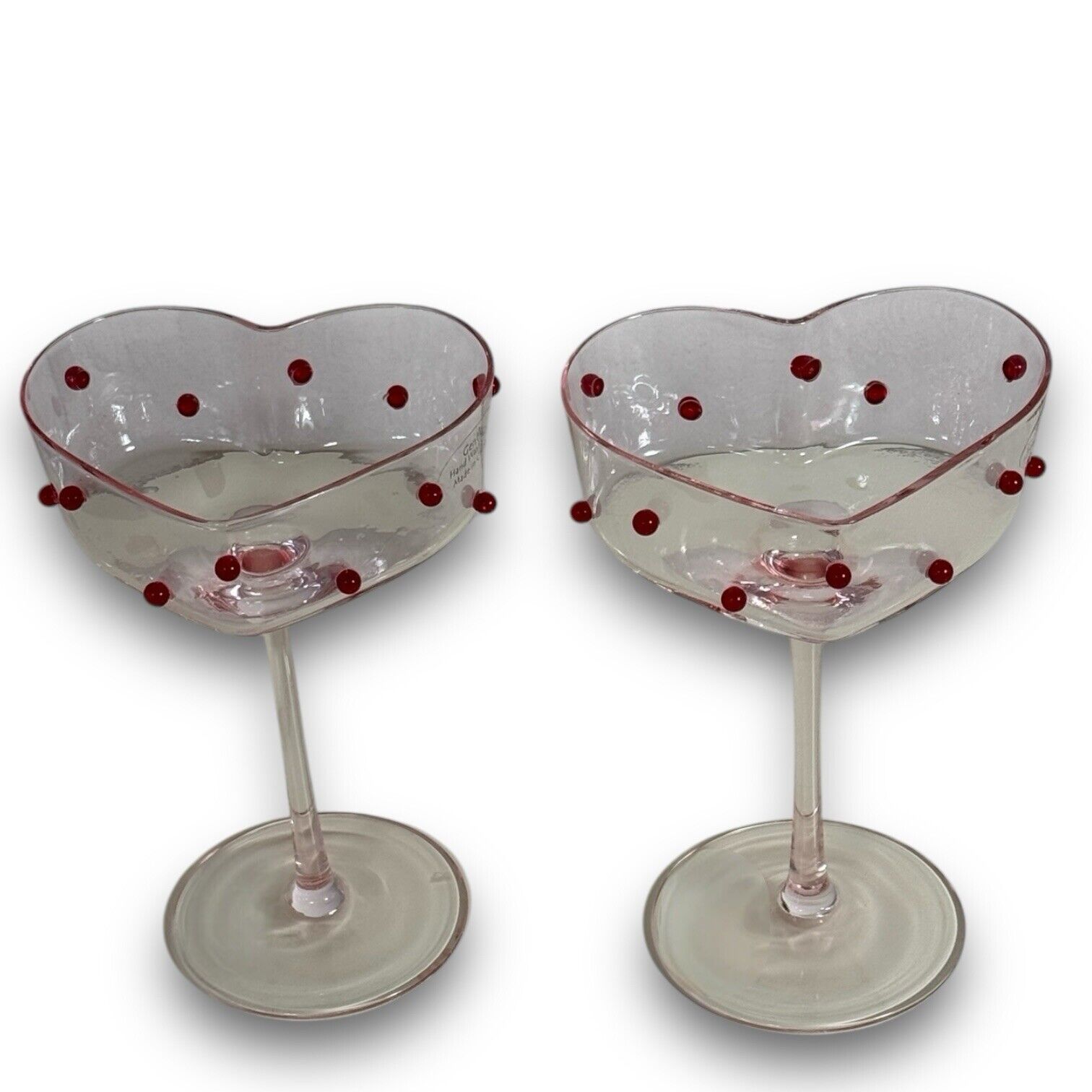 Heart Shaped Stemmed Glass Wine Glasses Valentine Heart Red Dotted Romantic