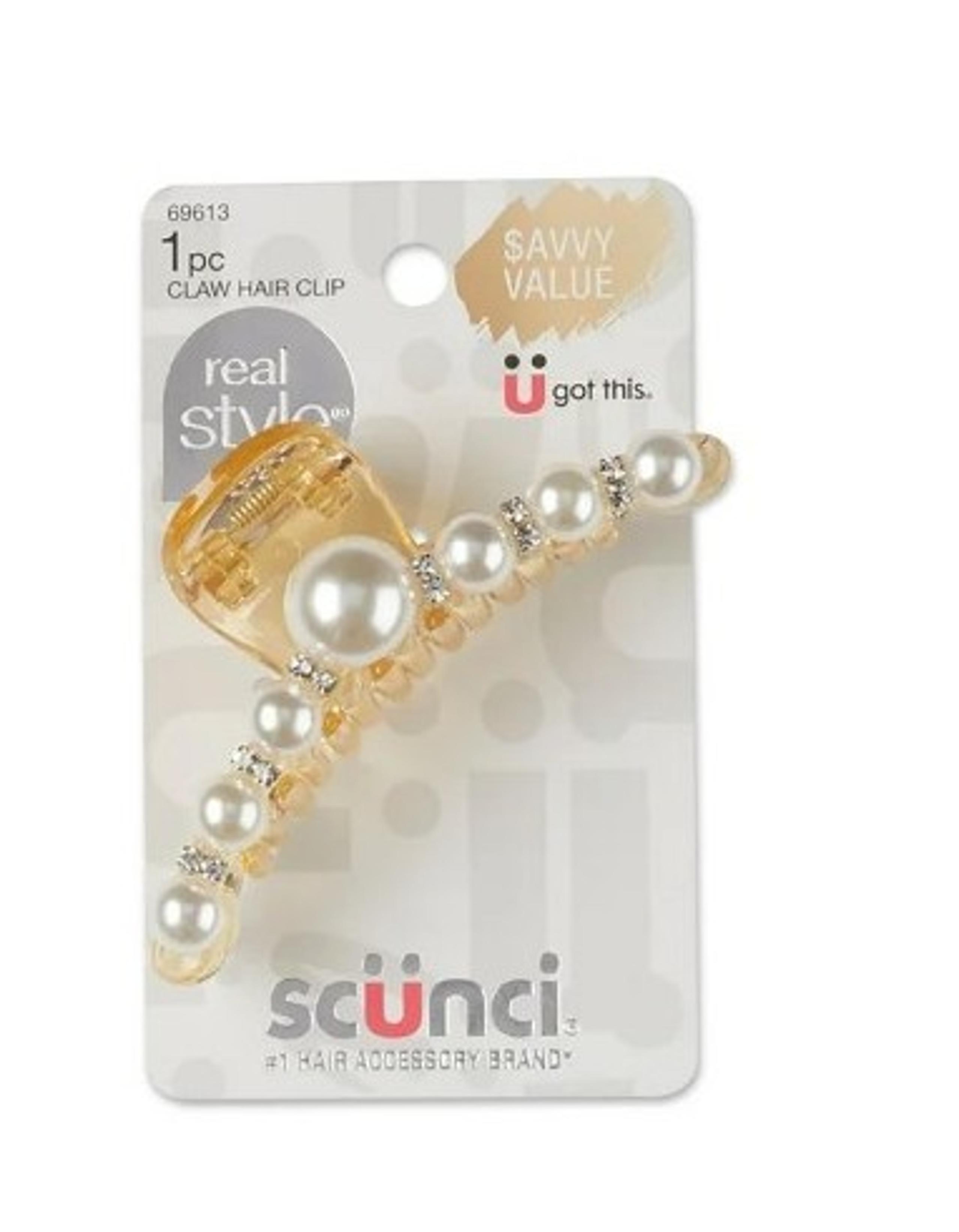 Scunci Claw Hair Clip Gold/Pearl