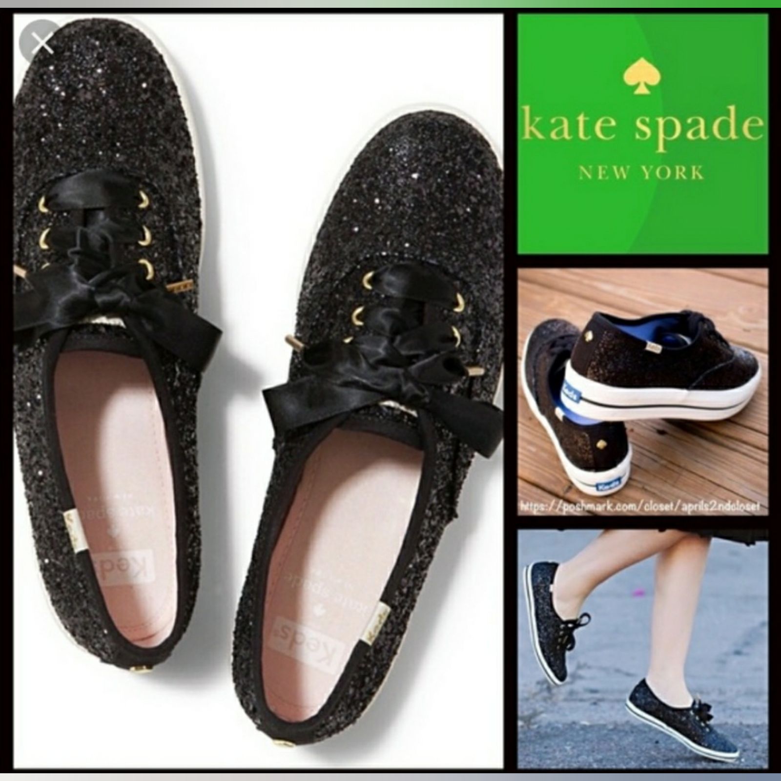 Kate spade black glitter keds Clearance