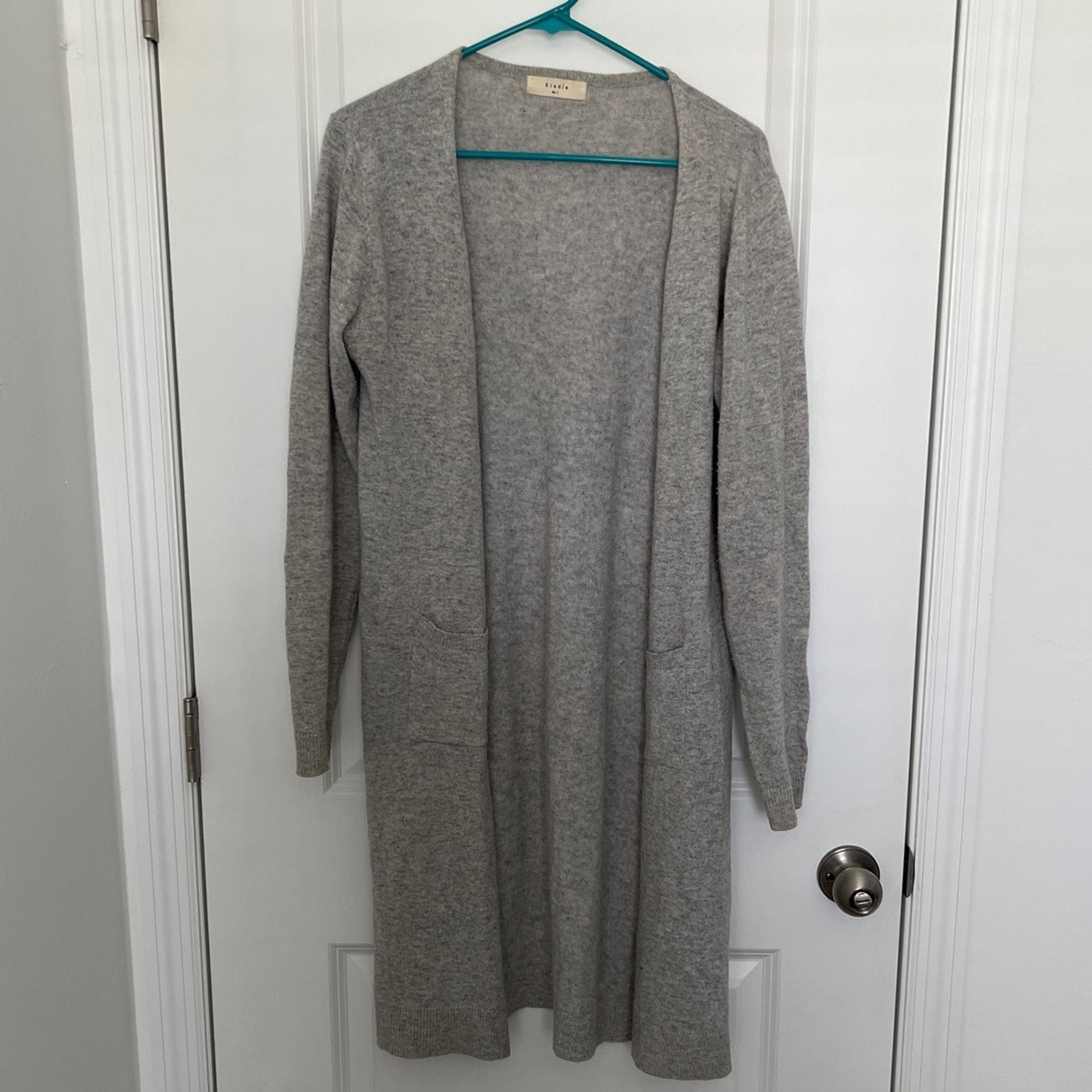 Elodie Long Sleeve Open Front Longline Cardigan Sweater Gray Women's Size Large