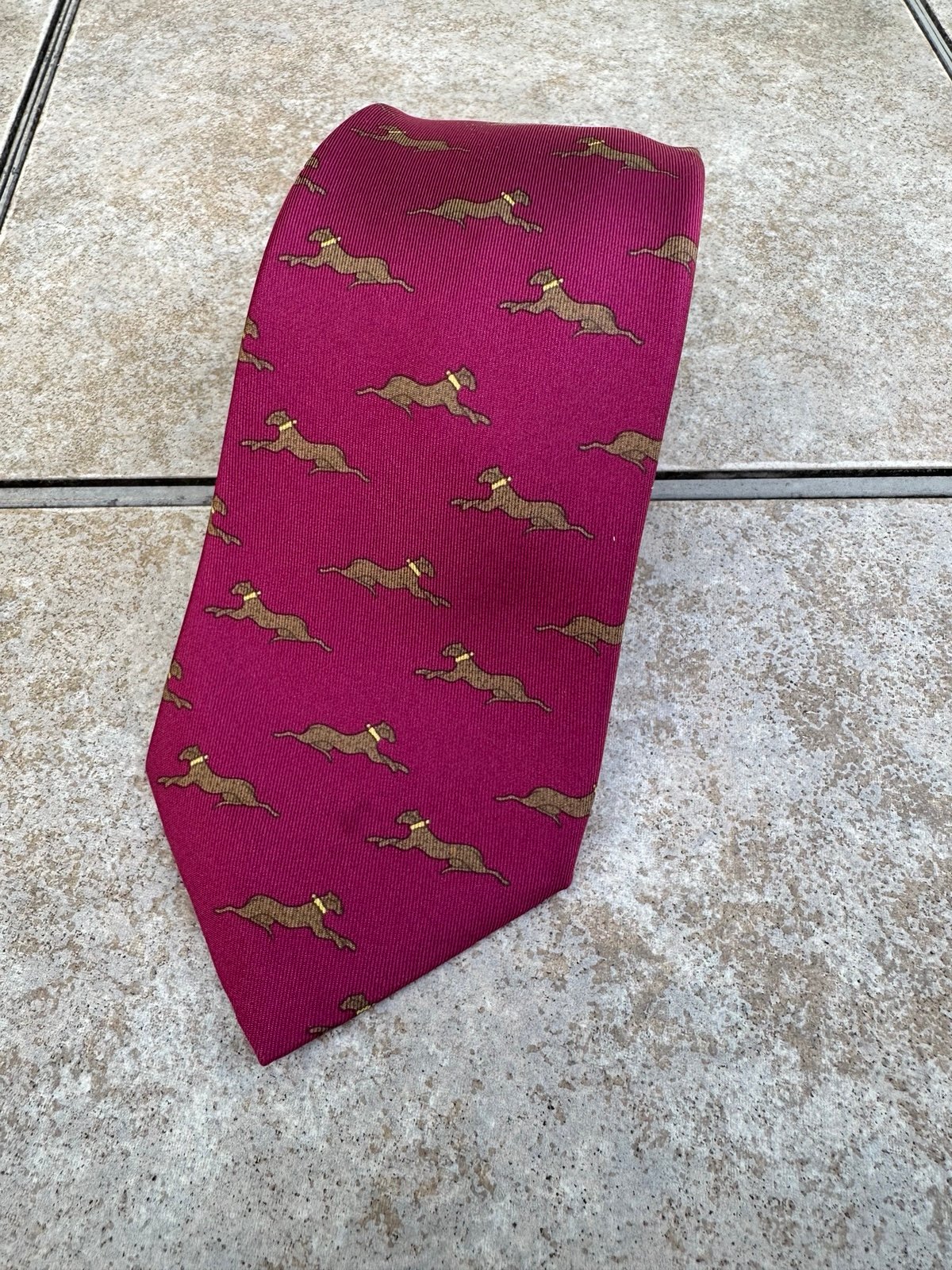 Hermes Silk Red Tie with Dog Pattern