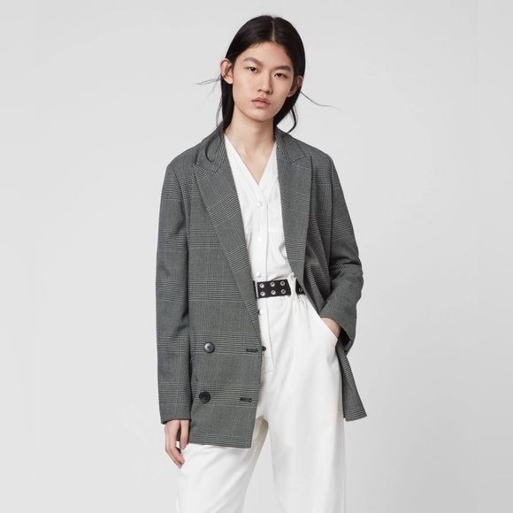 All Saints / Helei check glen plaid oversize double breasted Blazer Uk 12 US 8