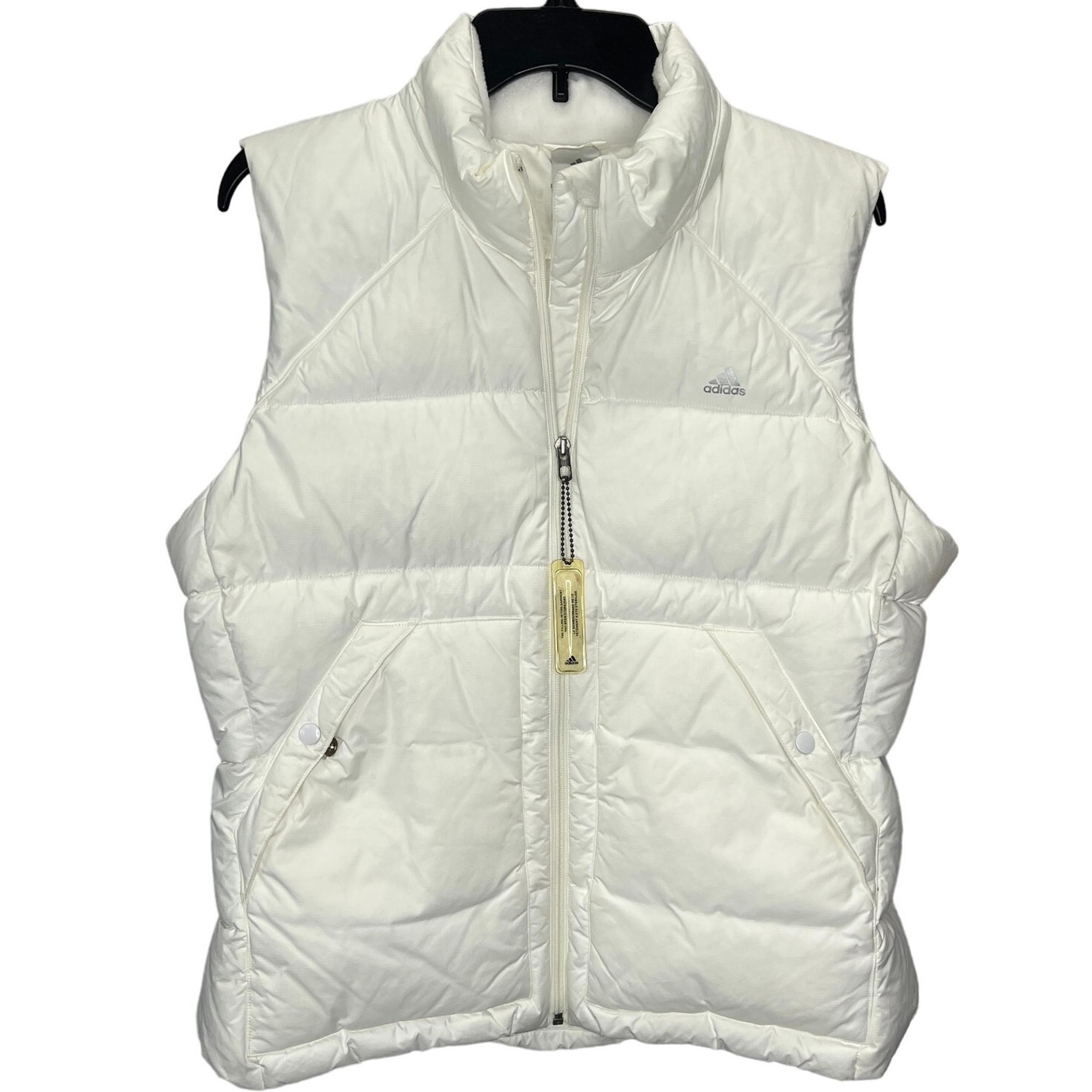 Adidas Womens Helionic White Down Puffer Vest Full Zip Size L Dupont Lining New