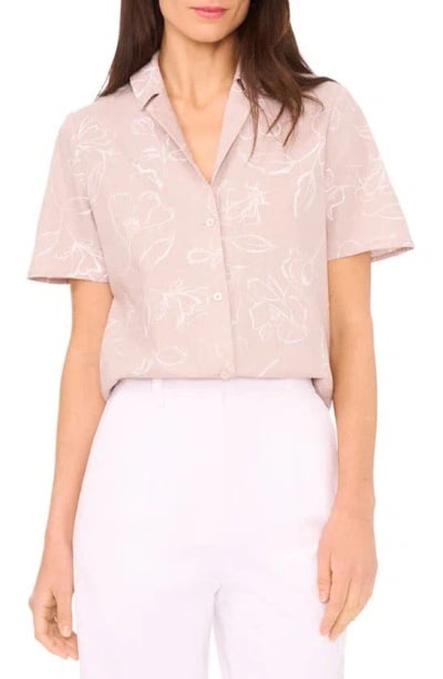 Halogen Linen Short Sleeve Button-up Camp Shirt In Oxford Beige Size Medium