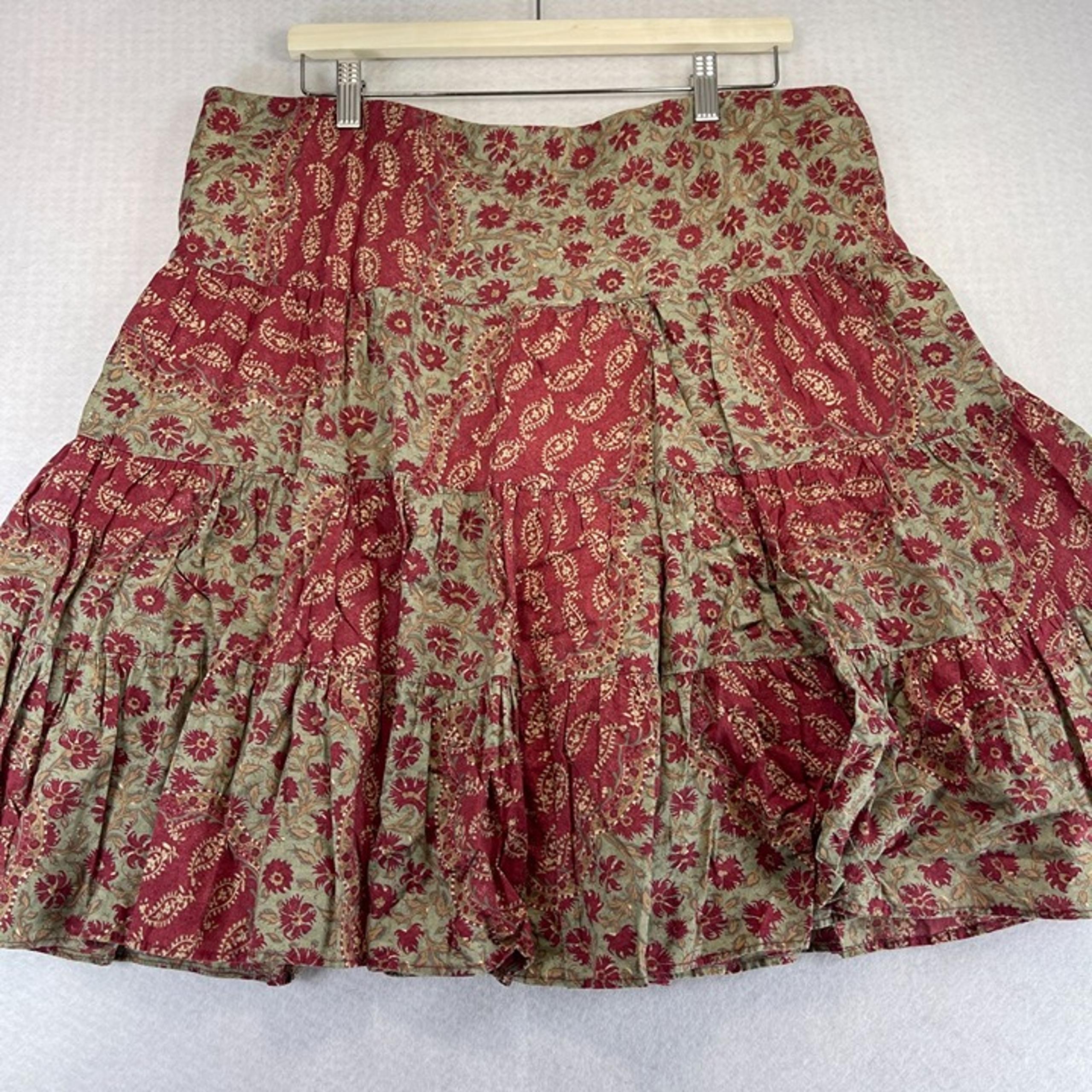 Vintage CHAPS Womens XL Floral Prairie Tiered Skirt Lined Elastic Waist Stretch