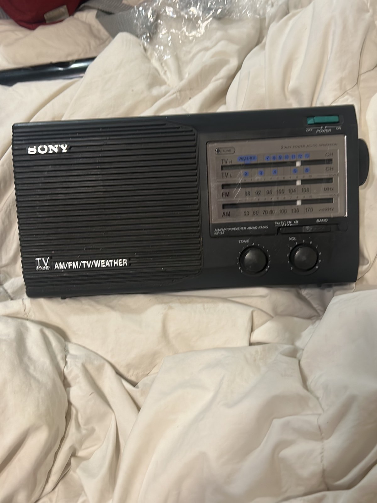 Sony, ICF – 34 AM/FM TV, weather radio, portable battery operated vintage